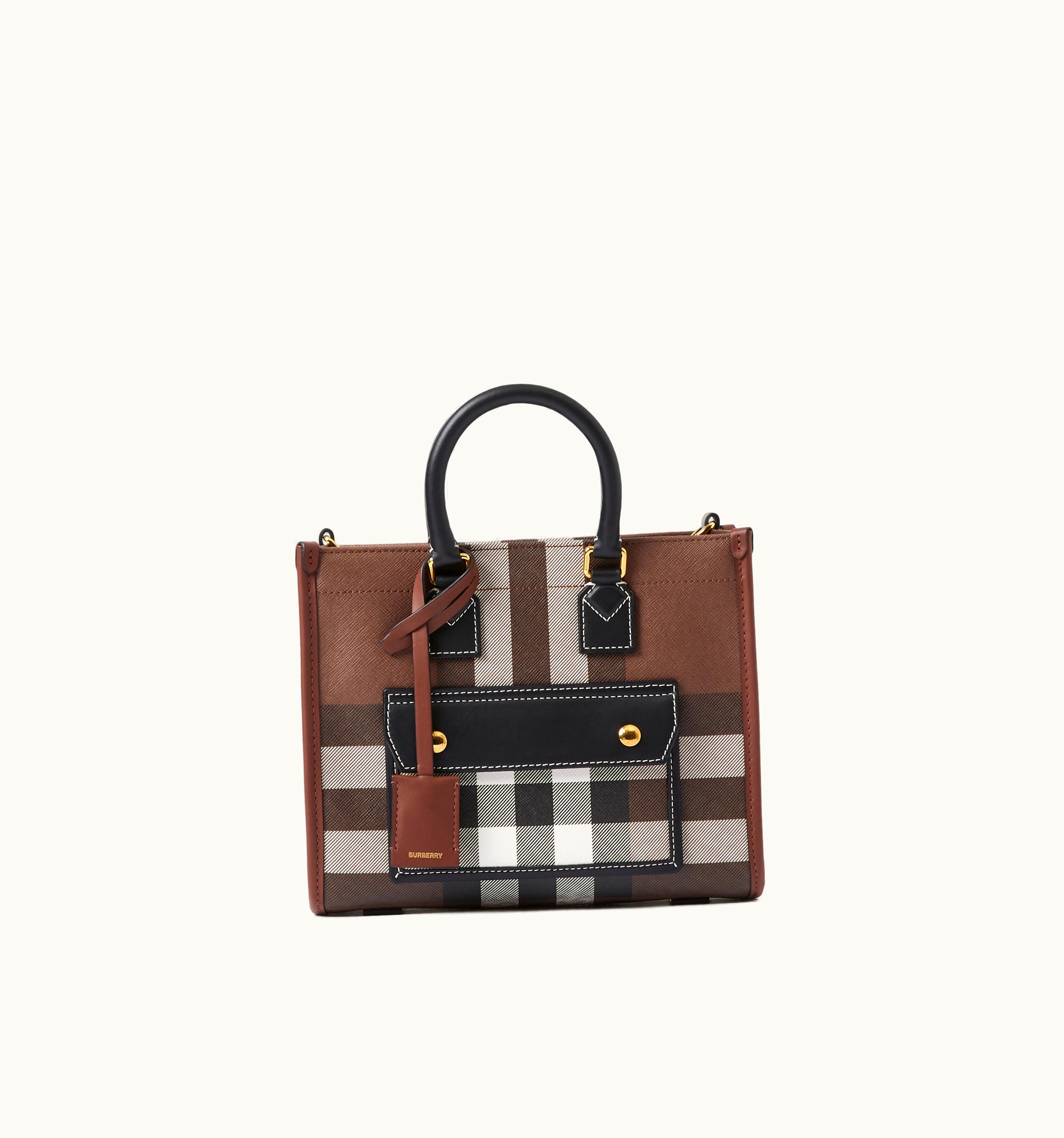 Burberry Burberry Check And Leather Mini Freya Tote In Dark Birch Brown - Women UZ0140180