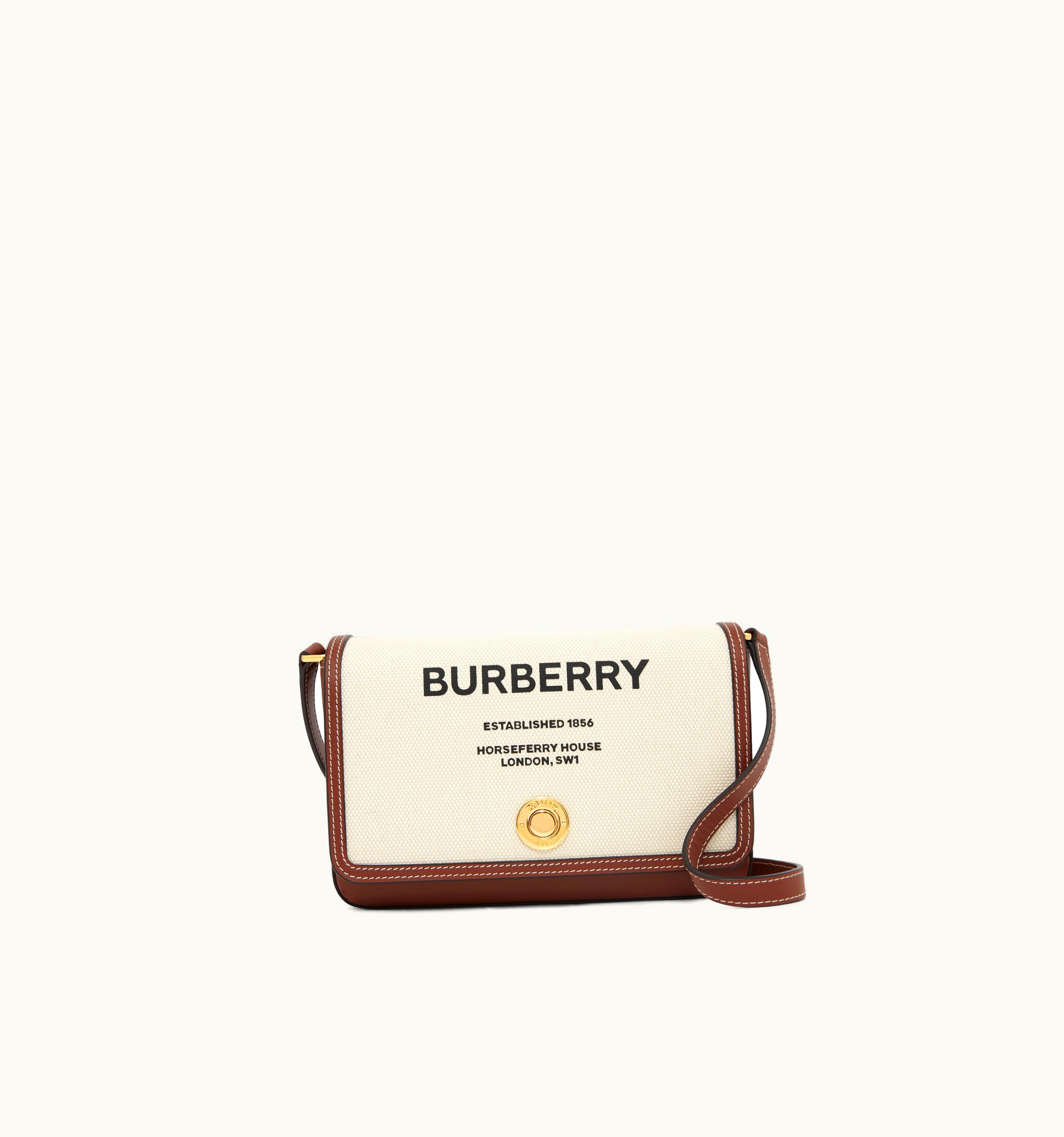 Burberry Burberry Horseferry Print Canvas And Leather Mini Note Bag In Natural/Tan - Women