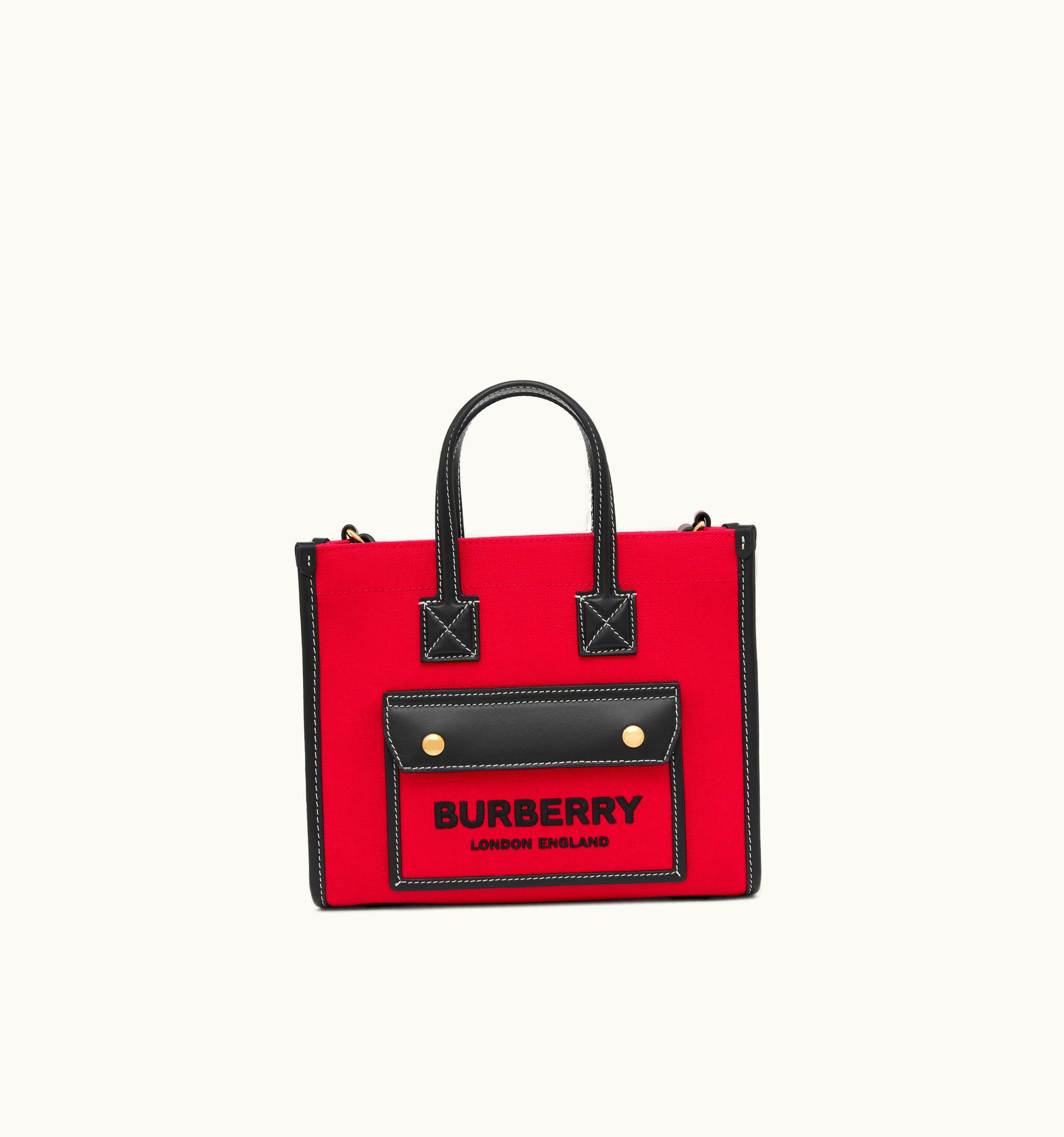 Burberry Burberry Two-Tone Canvas And Leather Mini Freya Tote In Red/Black - Women