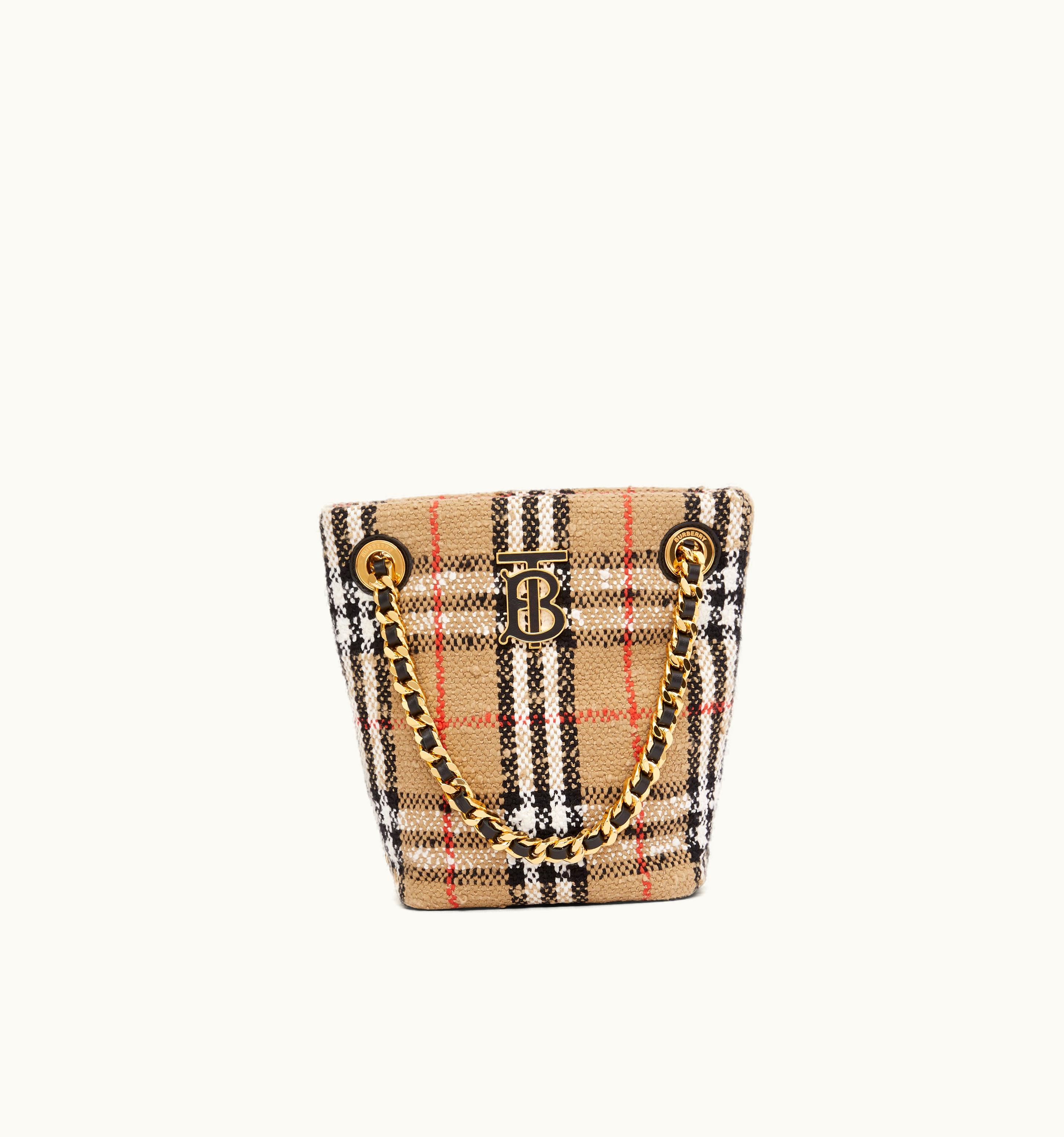 Burberry Burberry Vintage Check Bouclé Mini Lola Bucket Bag In Archive Beige - Women