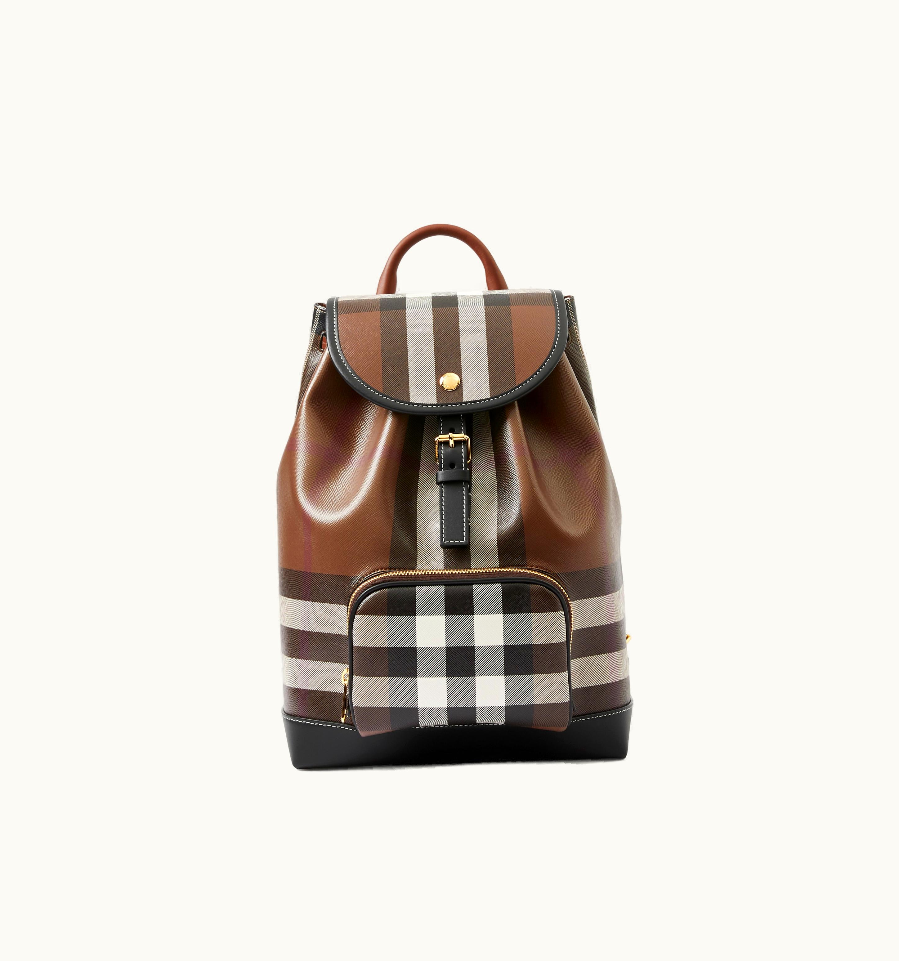 Burberry Burberry Check And Leather Backpack In Dark Birch Brown - Women