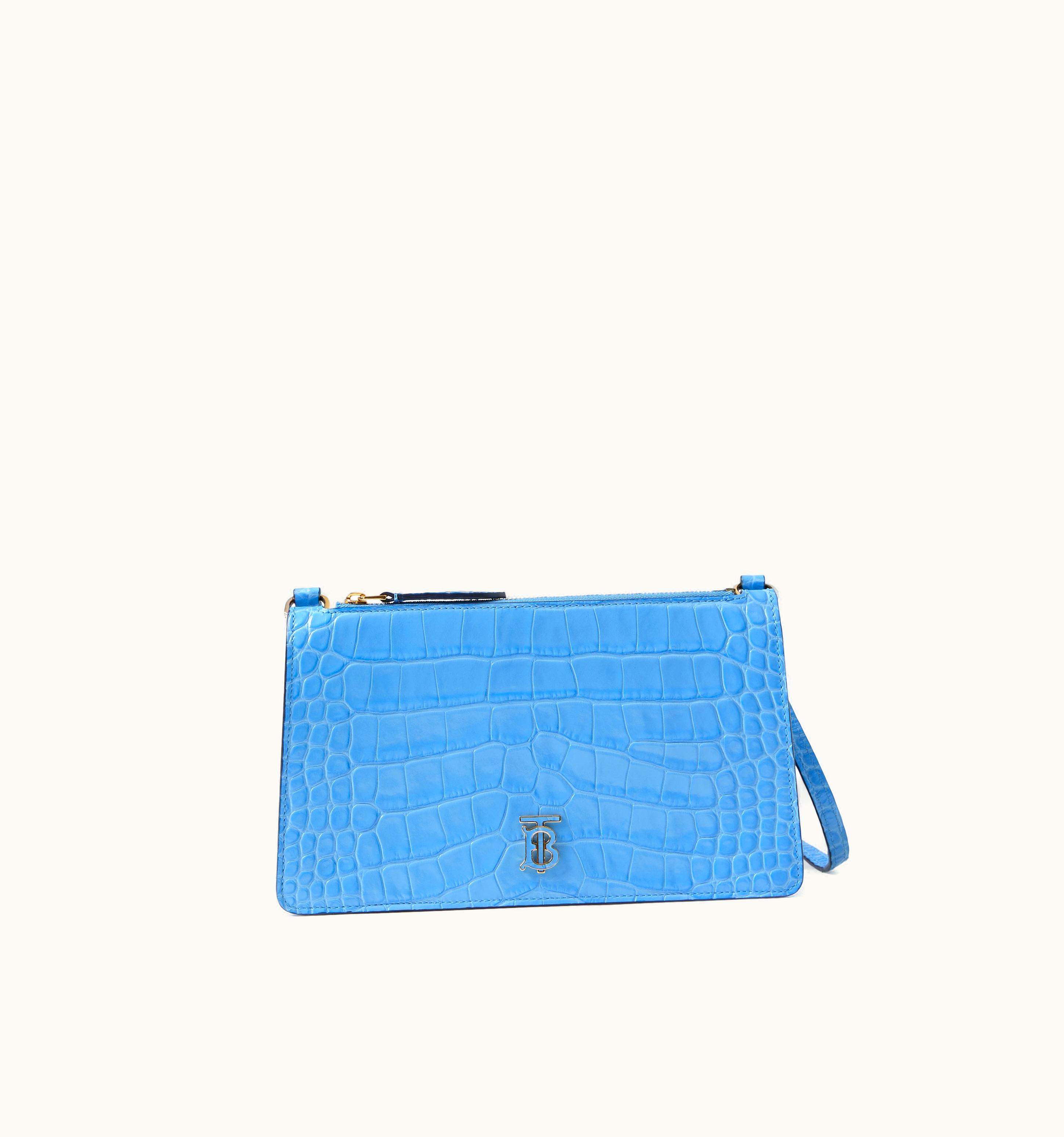 Burberry Burberry Embossed Leather Mini Tb Shoulder Pouch In Cool Cornflower Blue - Women
