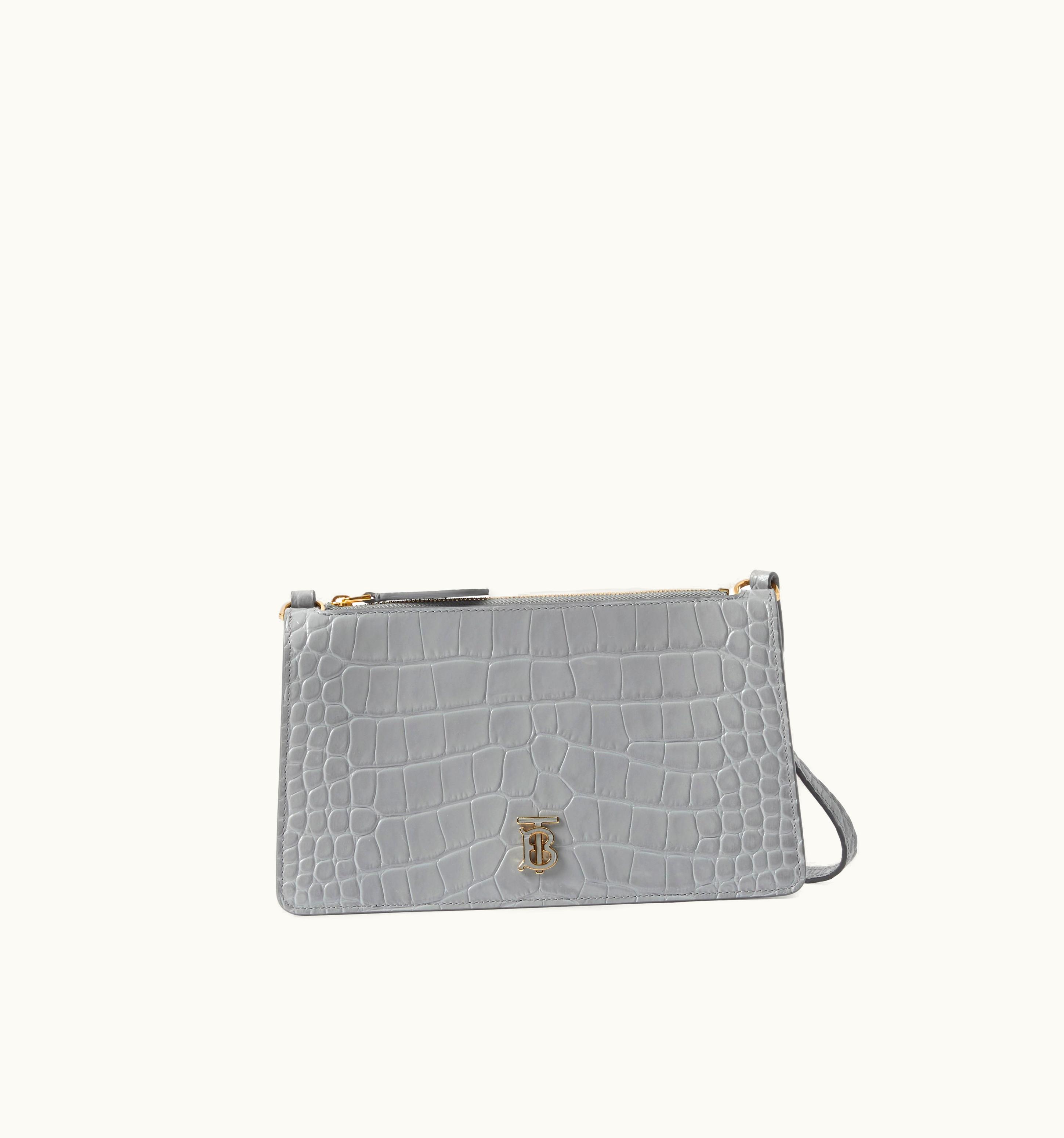 Burberry Burberry Embossed Leather Mini Tb Shoulder Pouch In Cloud Grey - Women UZ0140365