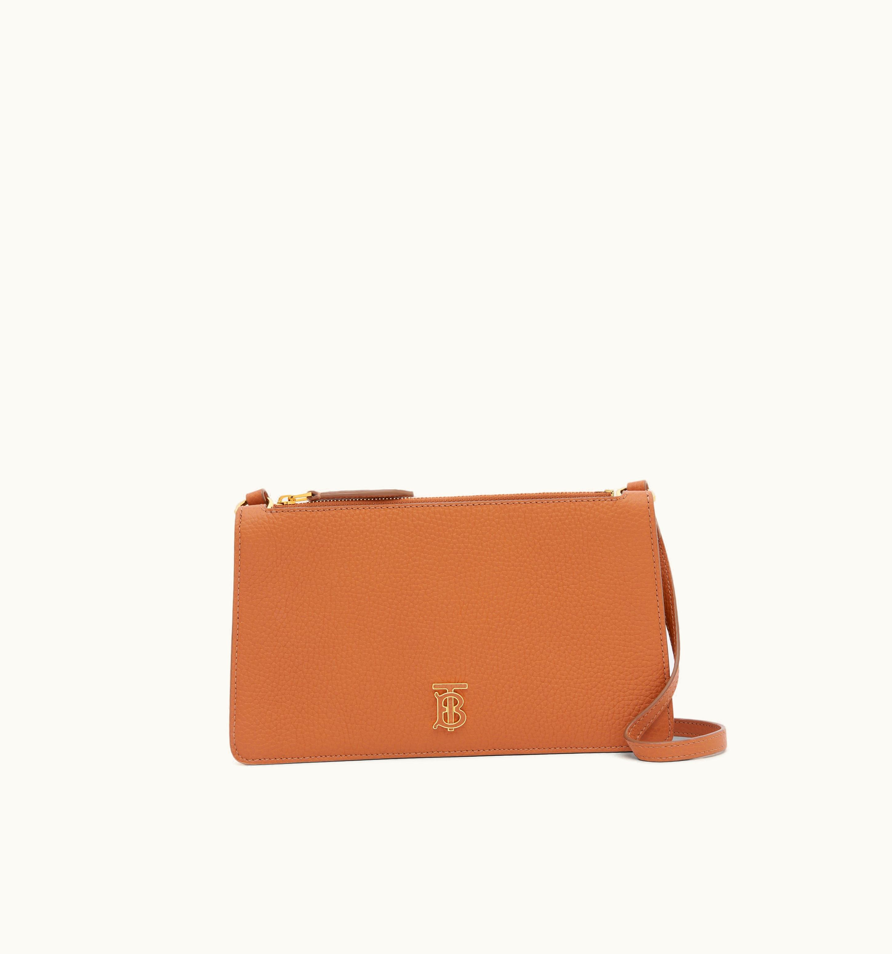 Burberry Burberry Grainy Leather Mini Tb Shoulder Pouch In Warm Russet Brown - Women UZ0140368