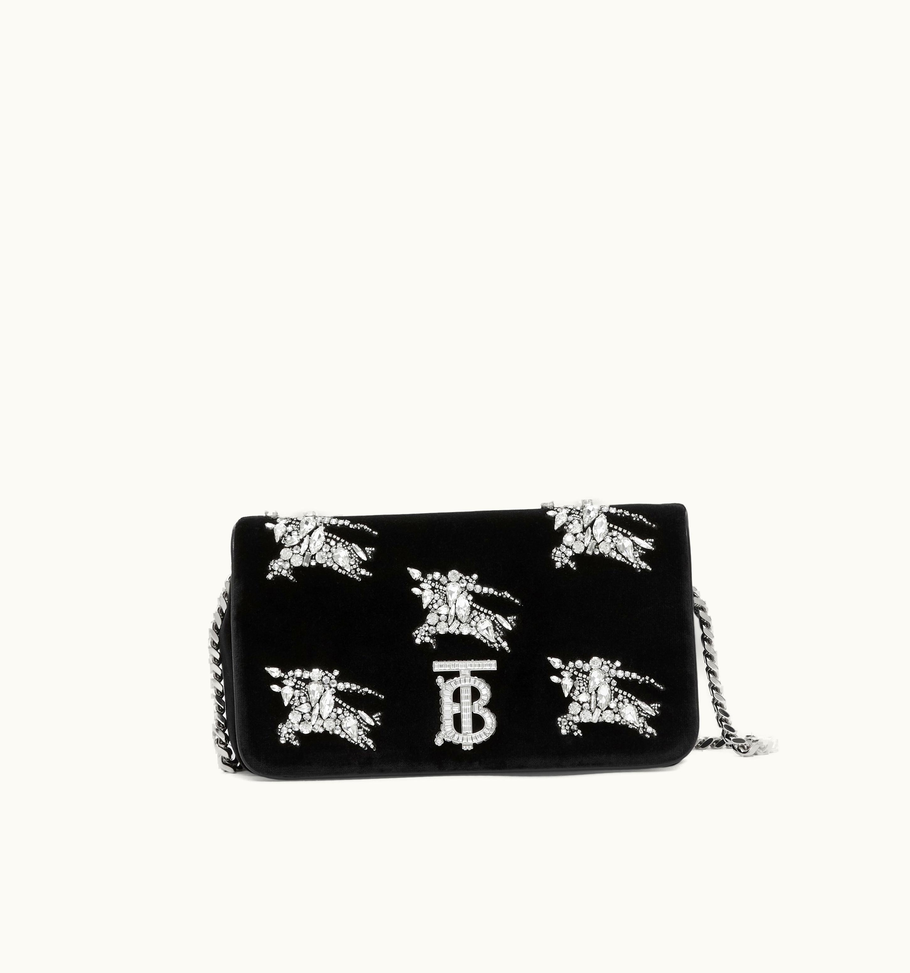 Burberry Burberry Crystal Ekd Velvet Small Lola Bag In Black - Women