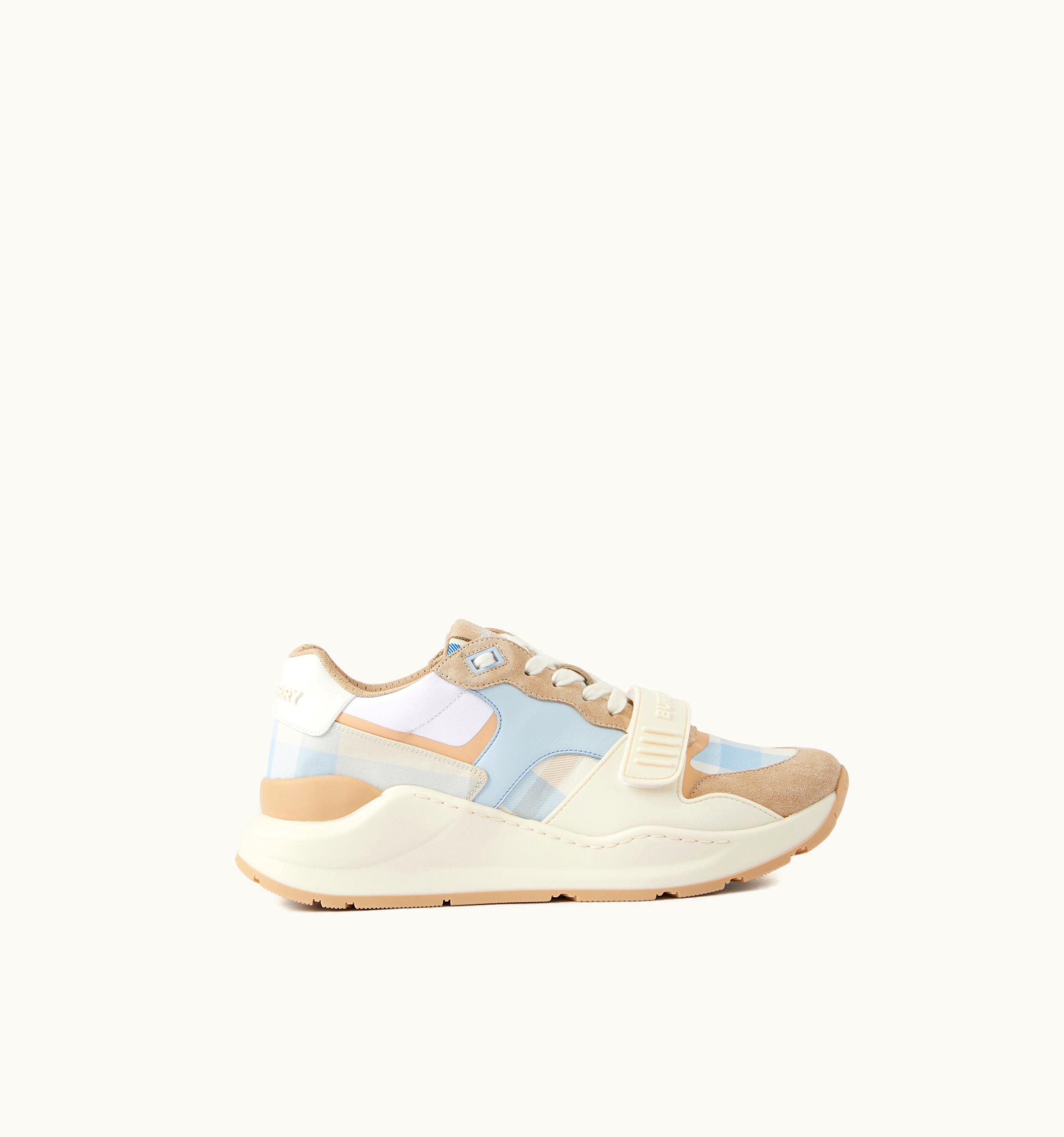 Burberry Burberry Check, Suede And Leather Sneakers In Soft Blue - Women
