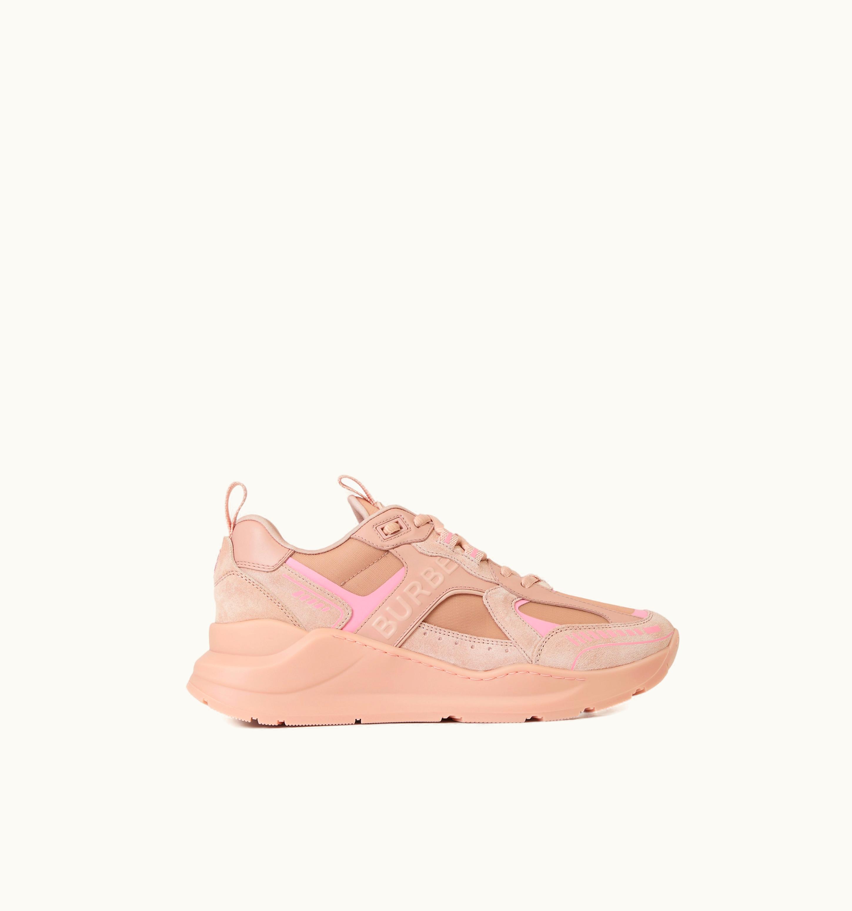 Burberry Burberry Logo Embossed Leather And Suede Sneakers In Dusky Pink - Women