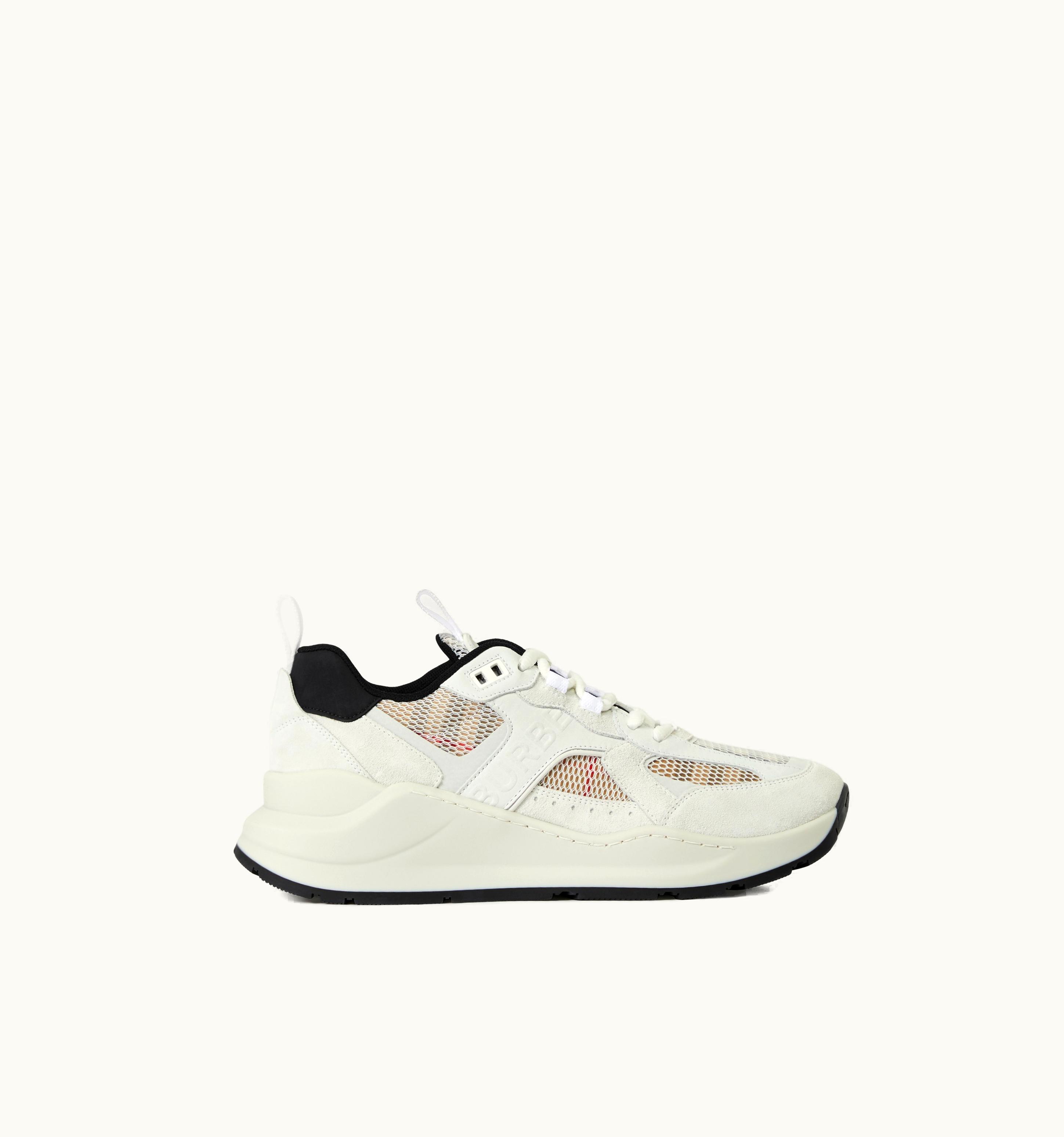Burberry Burberry Logo Print Leather, Suede And Check Mesh Sneakers In Archive Beige/White - Women
