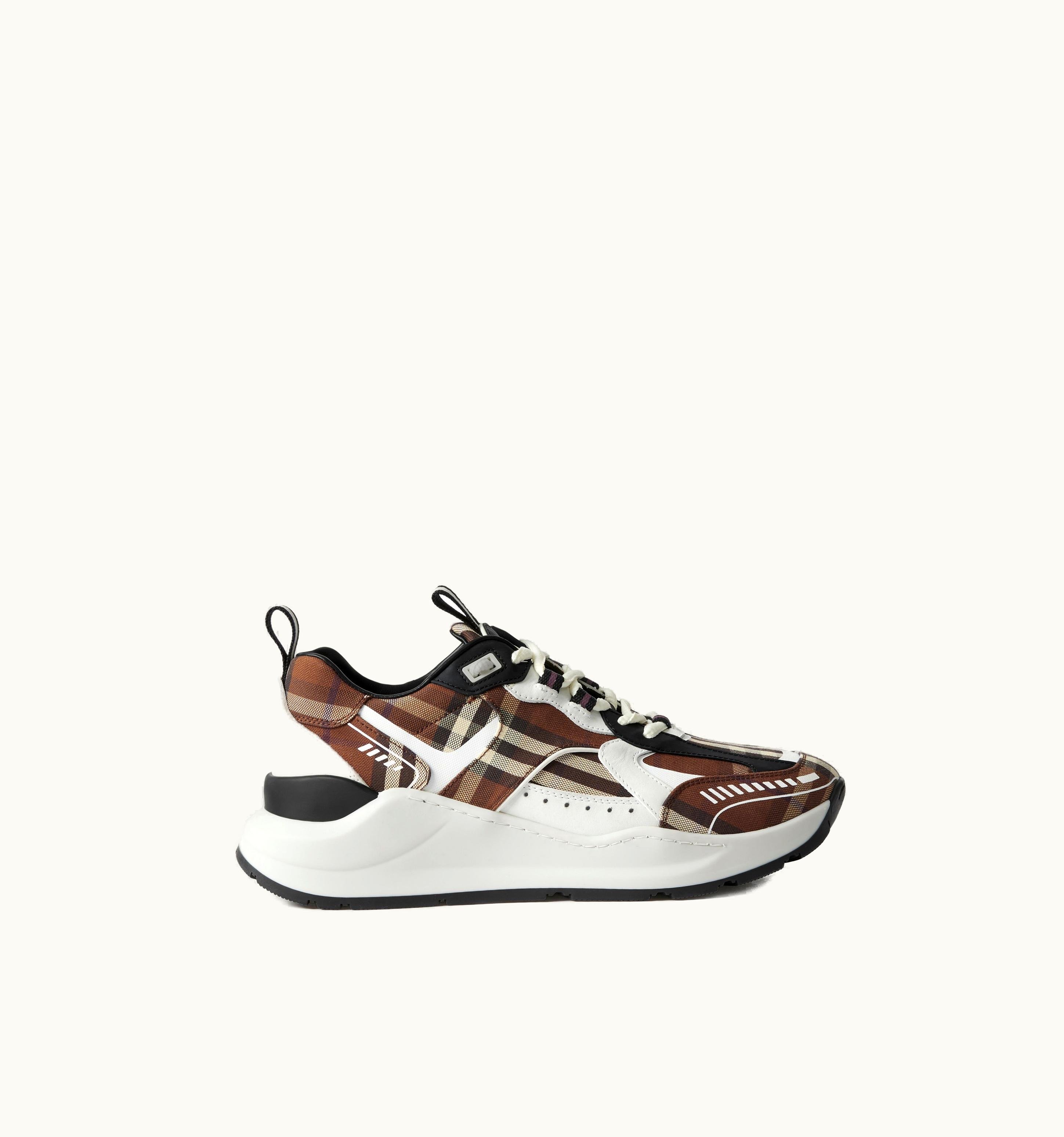 Burberry Burberry Vintage Check Cotton And Leather Sneakers In Dark Birch Brown - Women