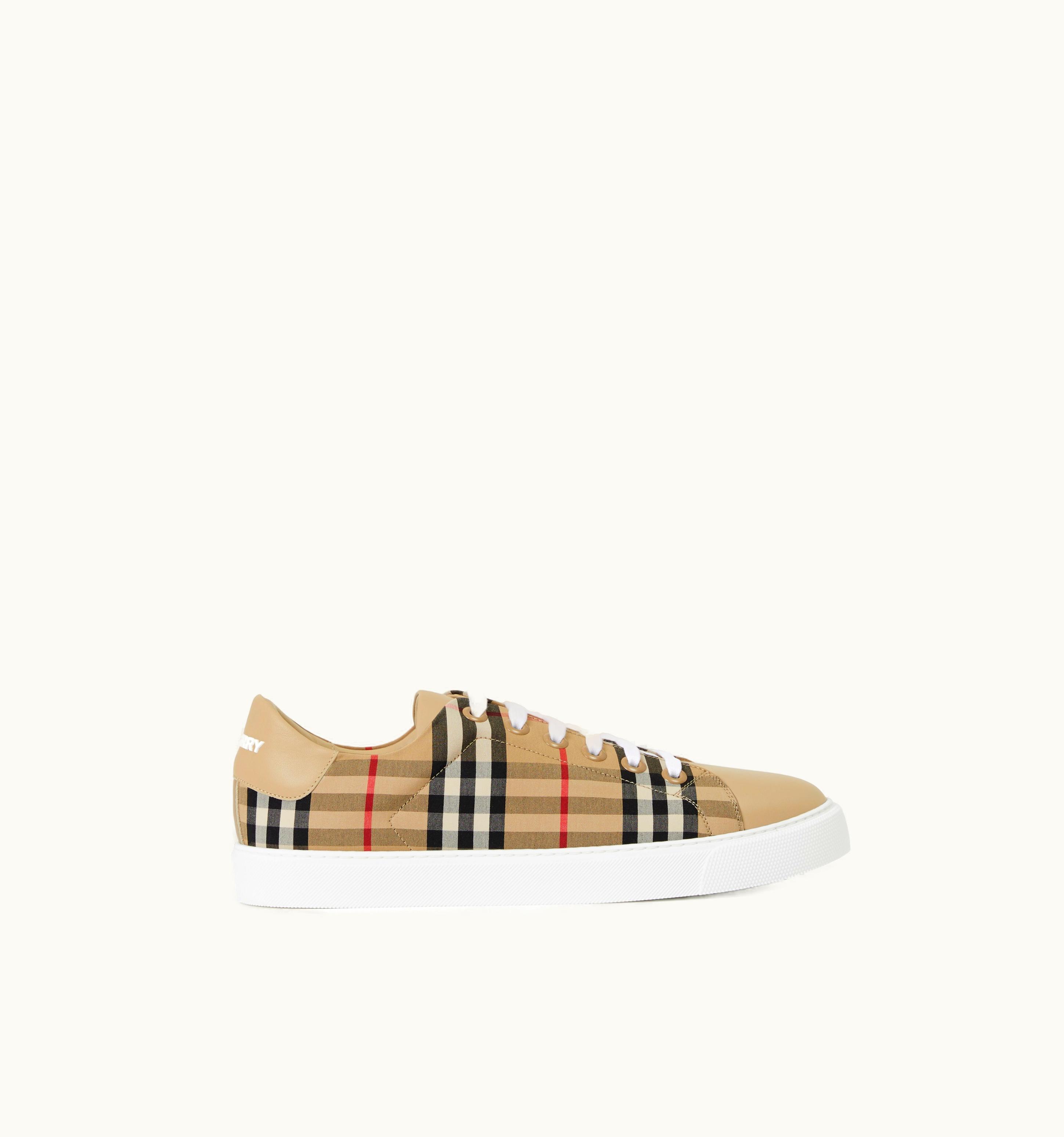 Burberry Burberry Vintage Check And Leather Sneakers In Archive Beige - Women UZ0140388