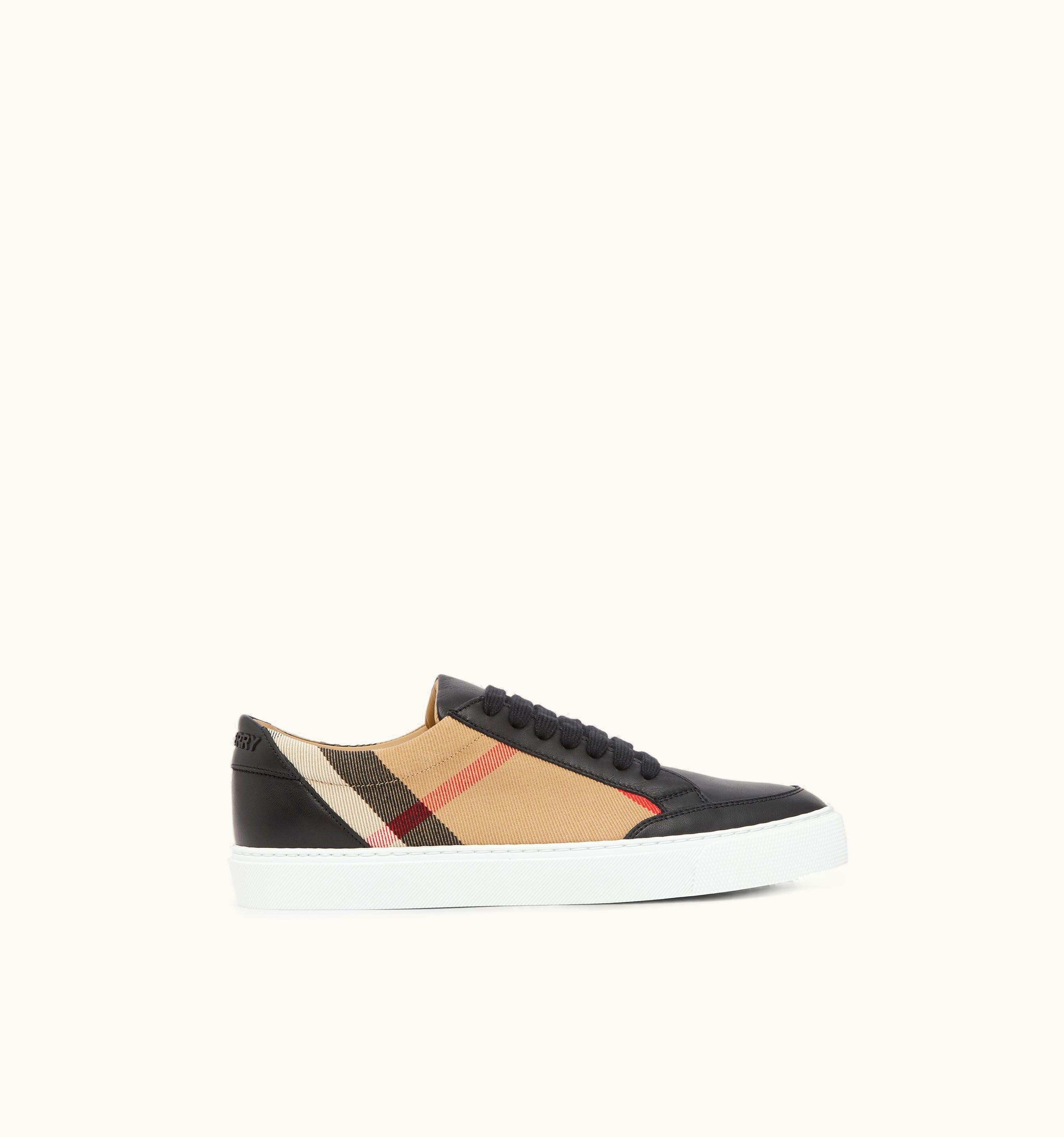 Burberry Burberry House Check Cotton And Leather Sneakers In Black - Women