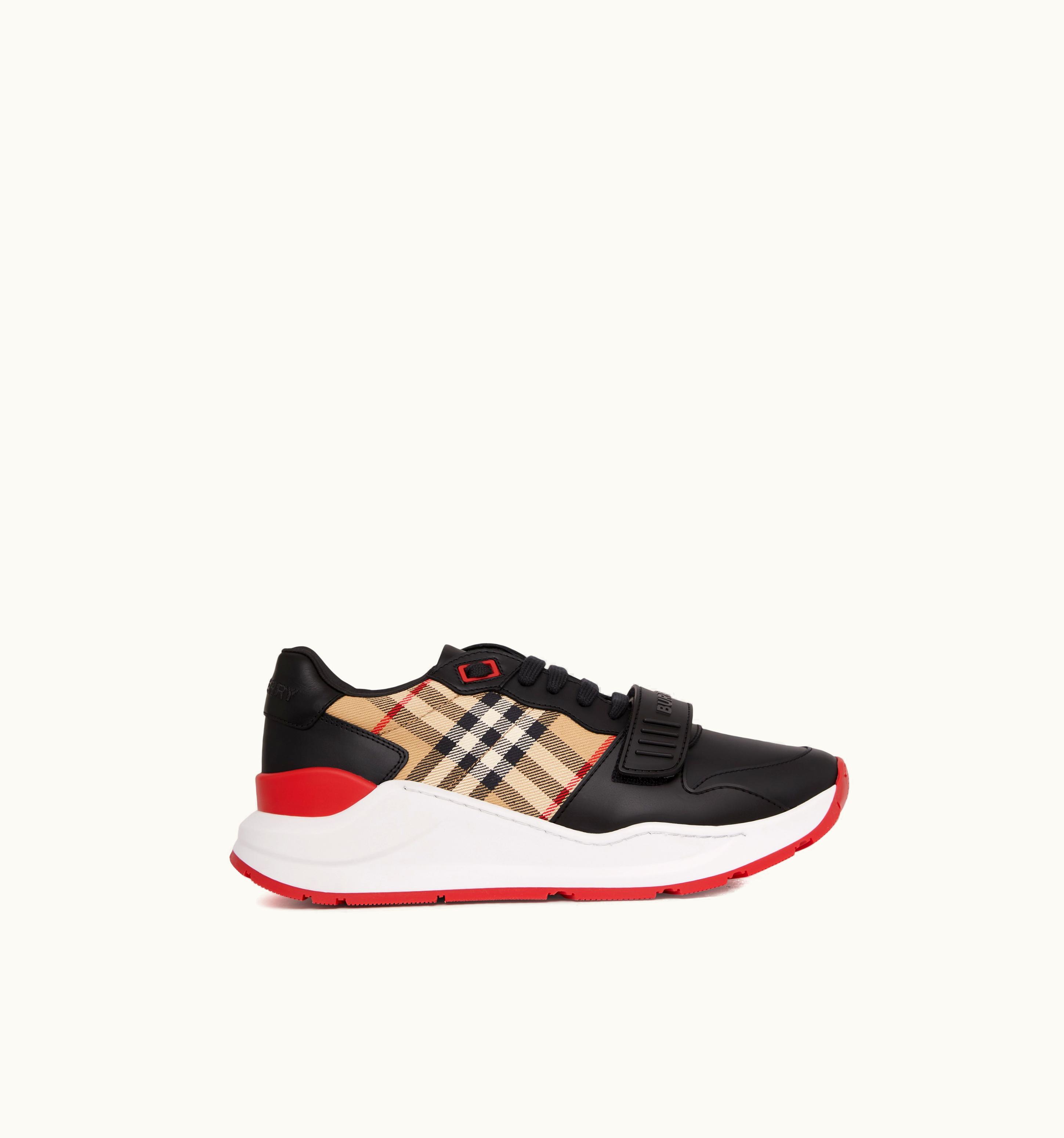 Burberry Burberry Leather And Vintage Check Cotton Sneakers In Black/Archive Beige - Women