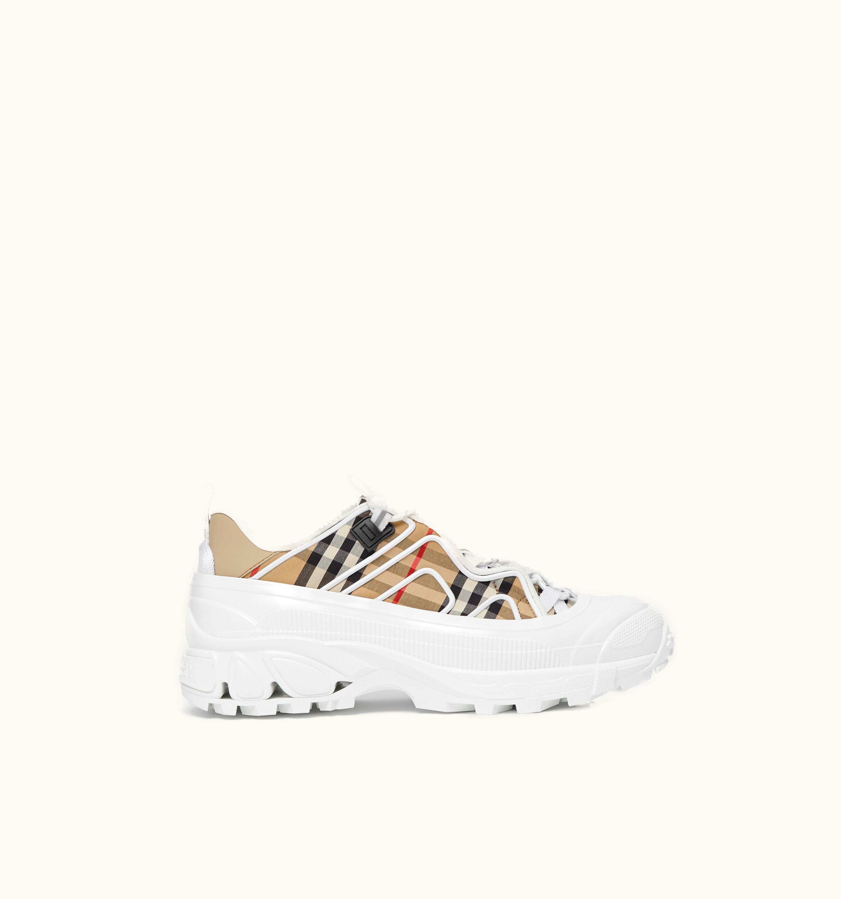 Burberry Burberry Vintage Check Cotton And Leather Arthur Sneakers In Archive Beige