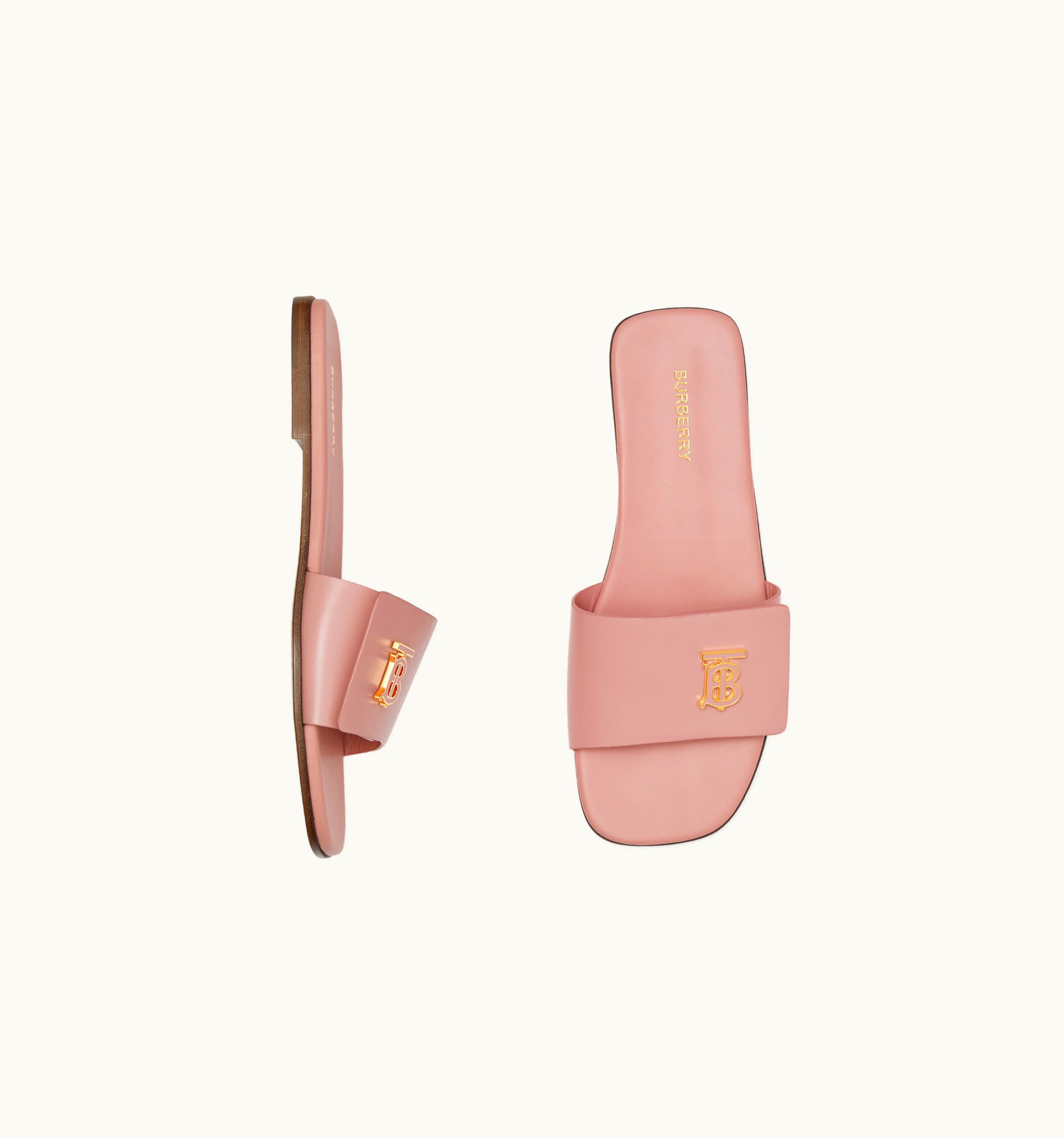Burberry Burberry Monogram Motif Leather Slides In Dusky Pink - Women