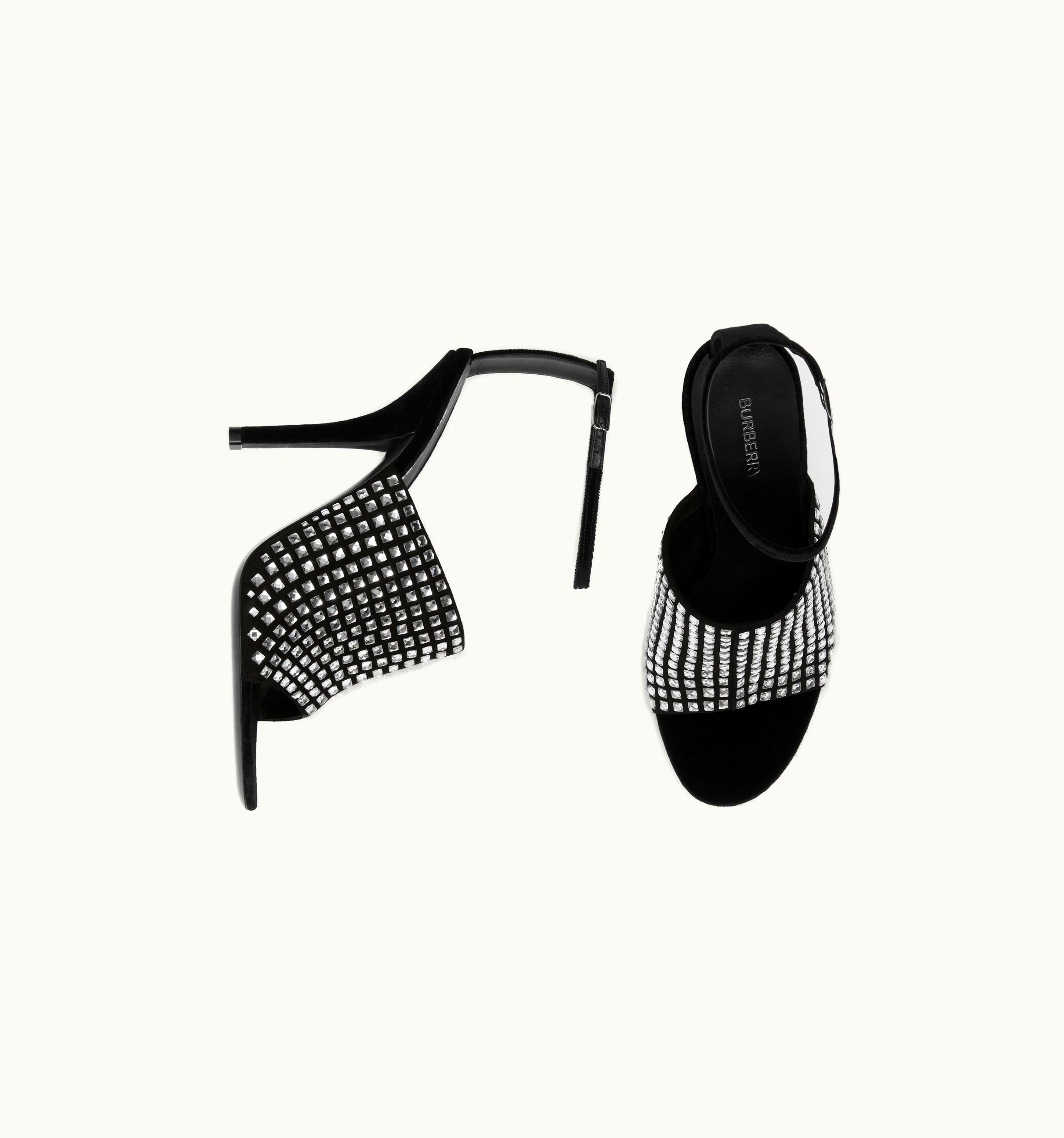 Burberry Burberry Crystal Detail Velvet Stiletto-Heel Sandals In Black/Crystal - Women
