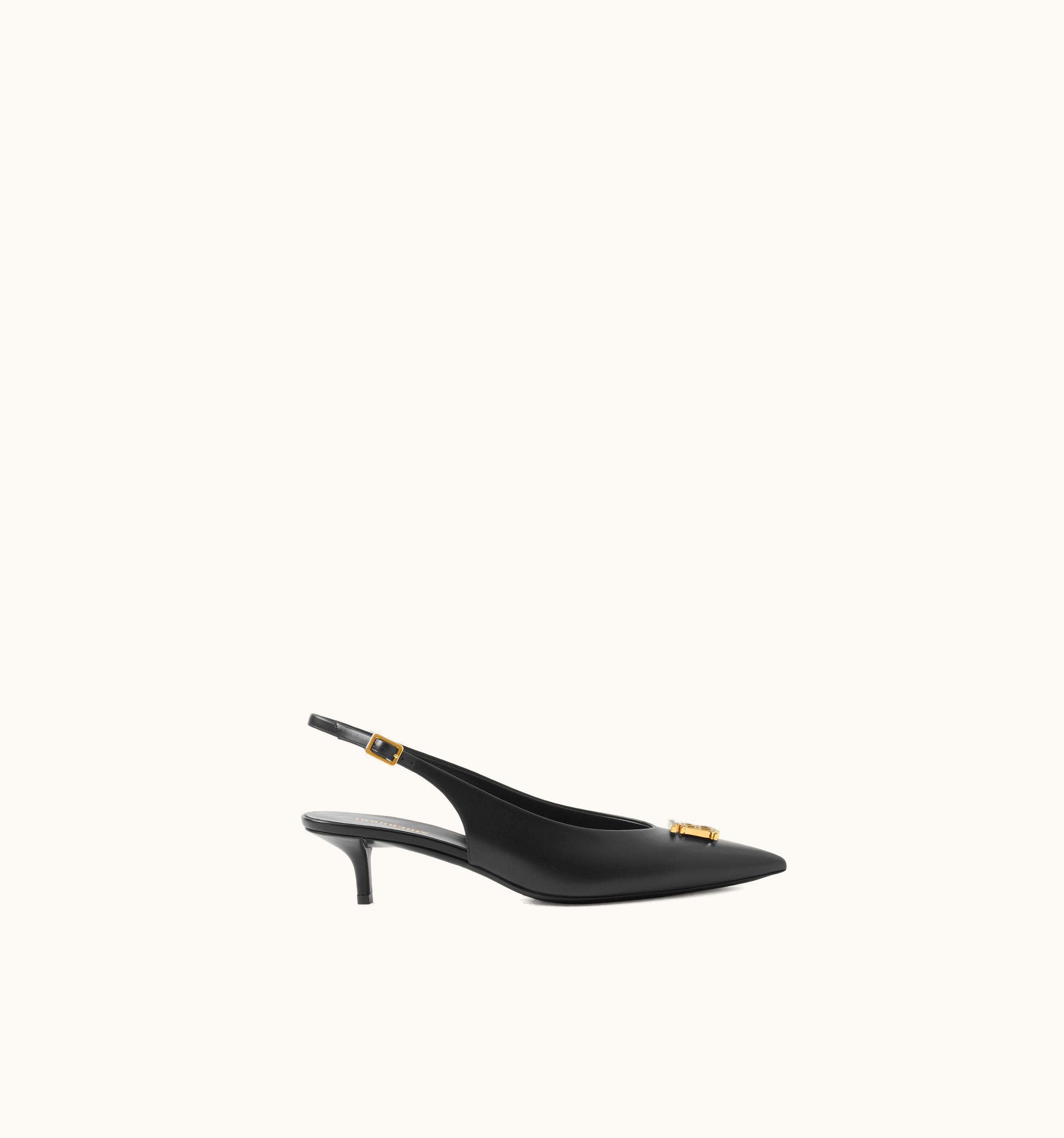Burberry Burberry Monogram Motif Leather Slingback Point-Toe Pumps In Black - Women