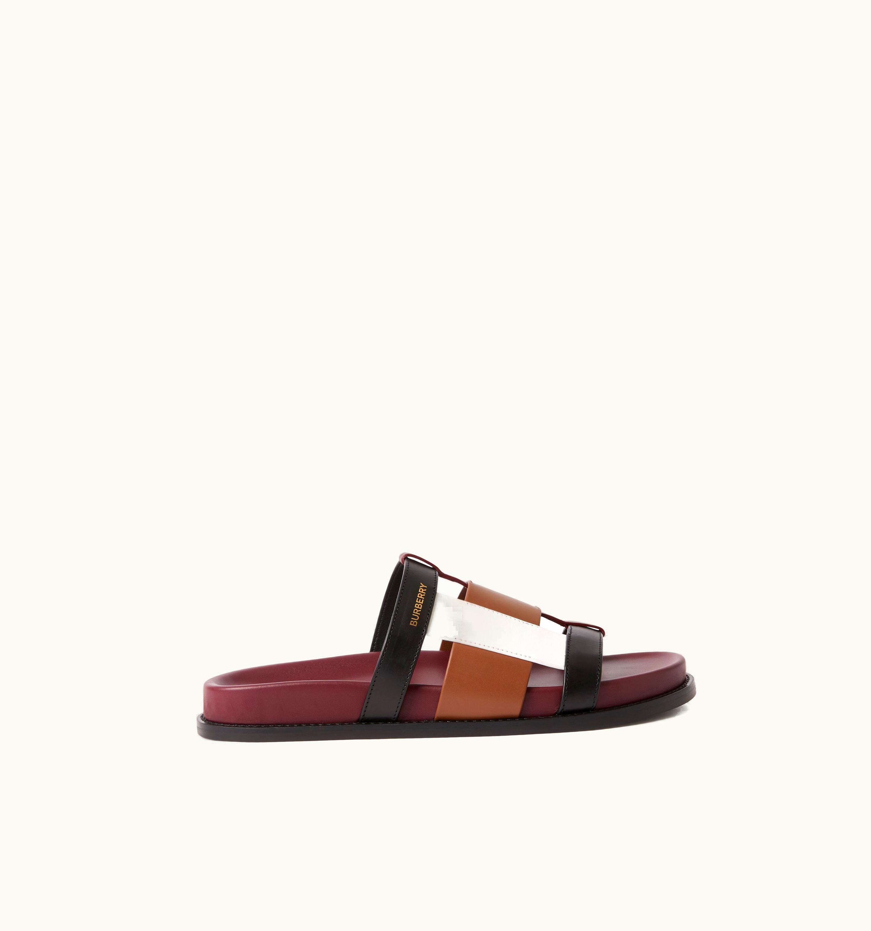 Burberry Burberry Woven Leather Slides In Dark Birch Brown/Bordeaux/White - Women UZ0140448