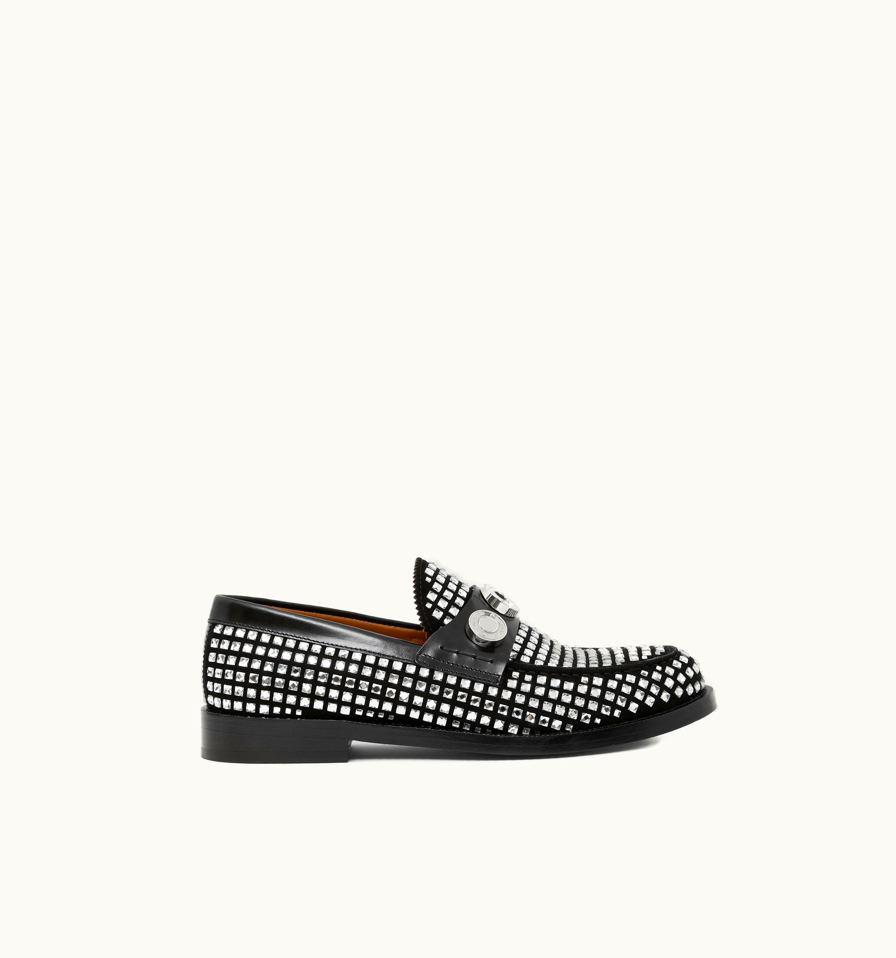 Burberry Burberry Logo Graphic Crystal Detail Suede Loafers In Black - Women