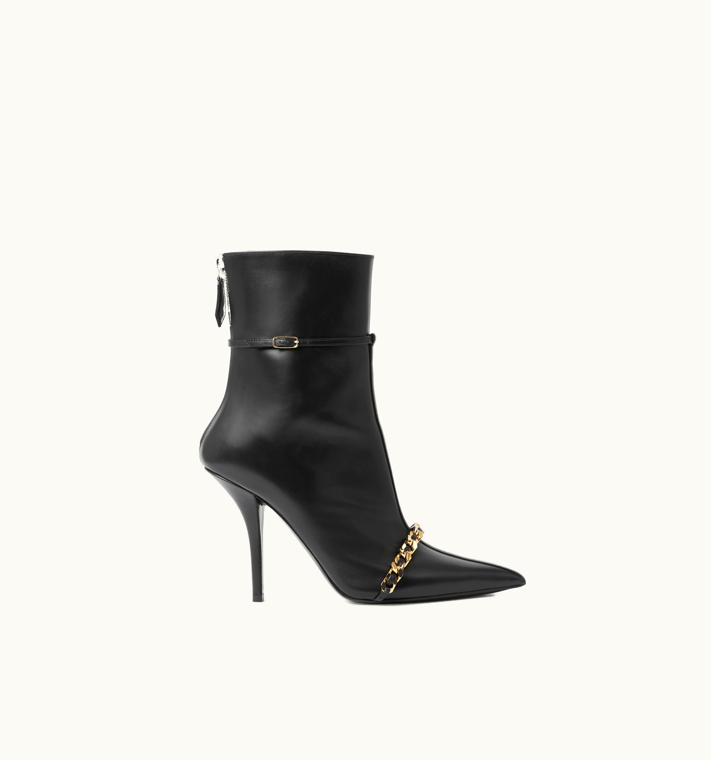 Burberry Burberry Chain Trim Leather Point-Toe Boots In Black - Women