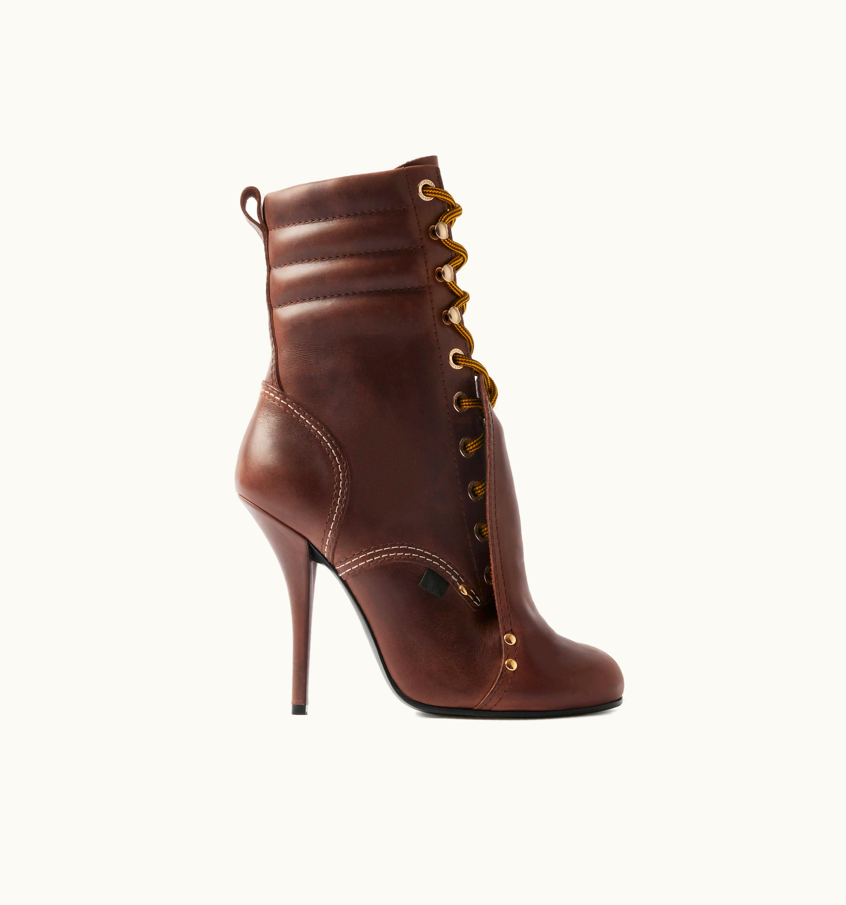 Burberry Burberry Lace Guard Detail Leather Boots In Dark Rust - Women