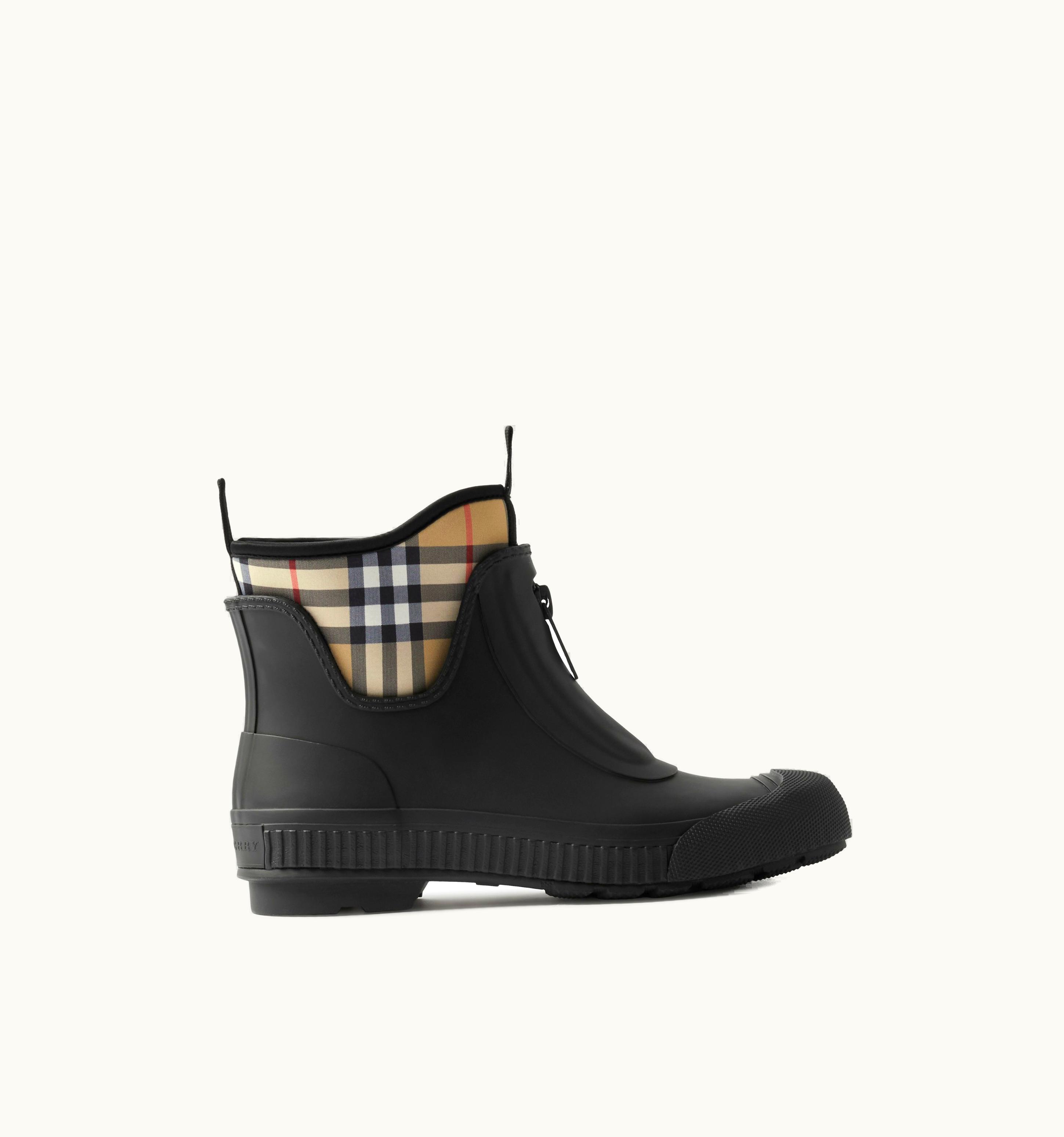Burberry Burberry Vintage Check Neoprene And Rubber Rain Boots In Black/Archive Beige - Women