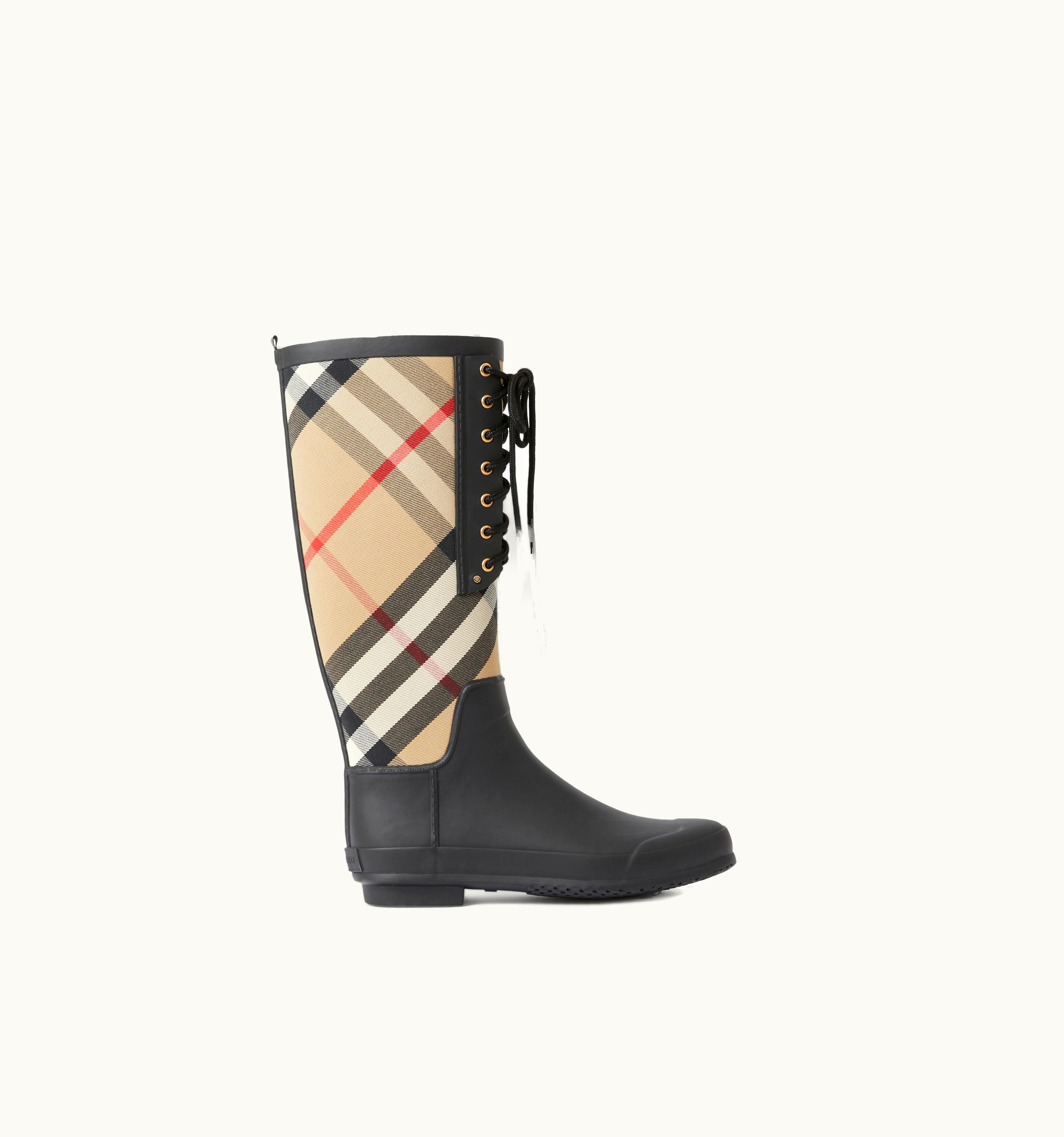 Burberry Burberry House Check Panel Rubber Rain Boots In Archive Beige - Women