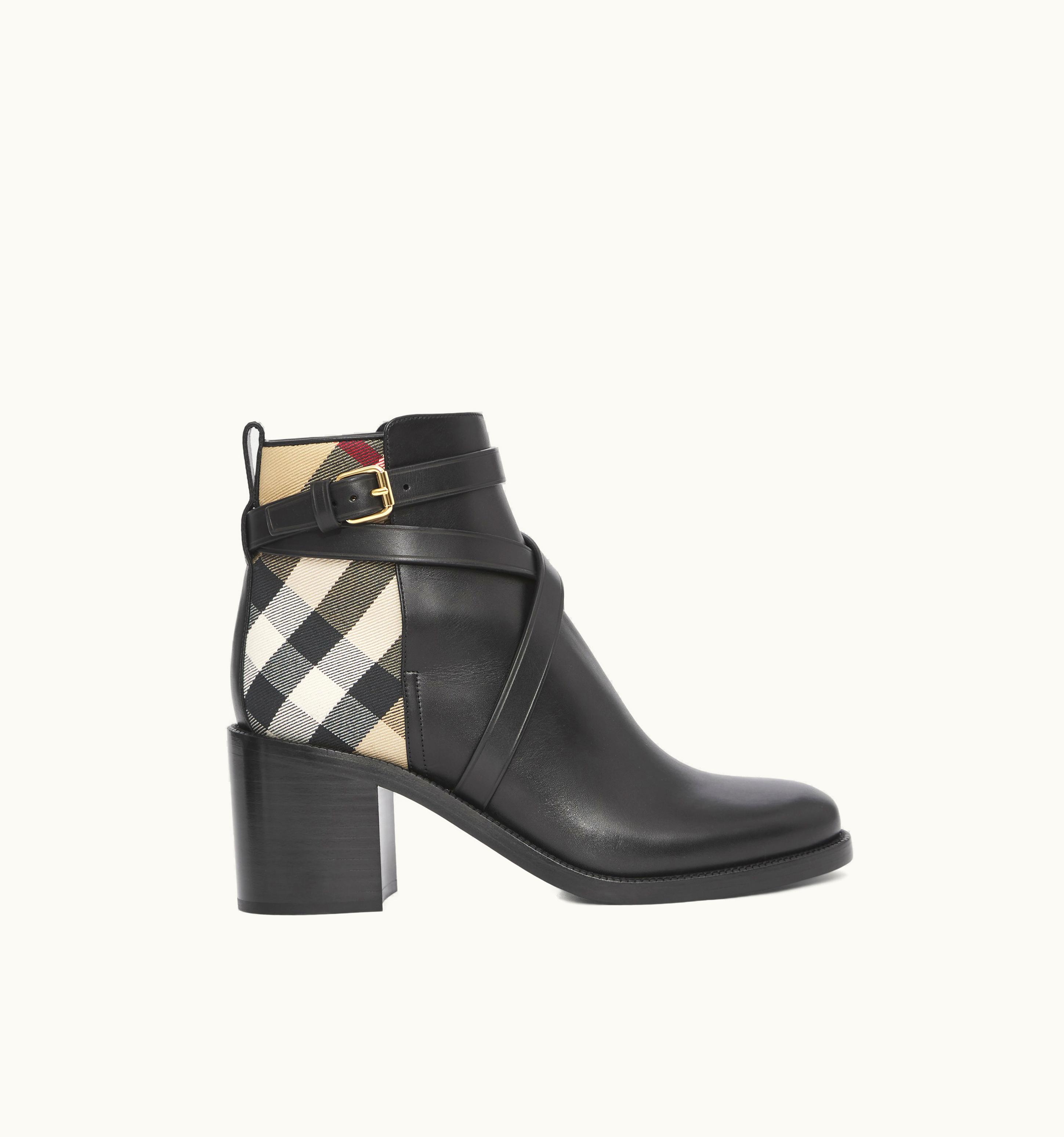 Burberry Burberry House Check And Leather Ankle Boots In Black/Archive Beige - Women UZ0140460