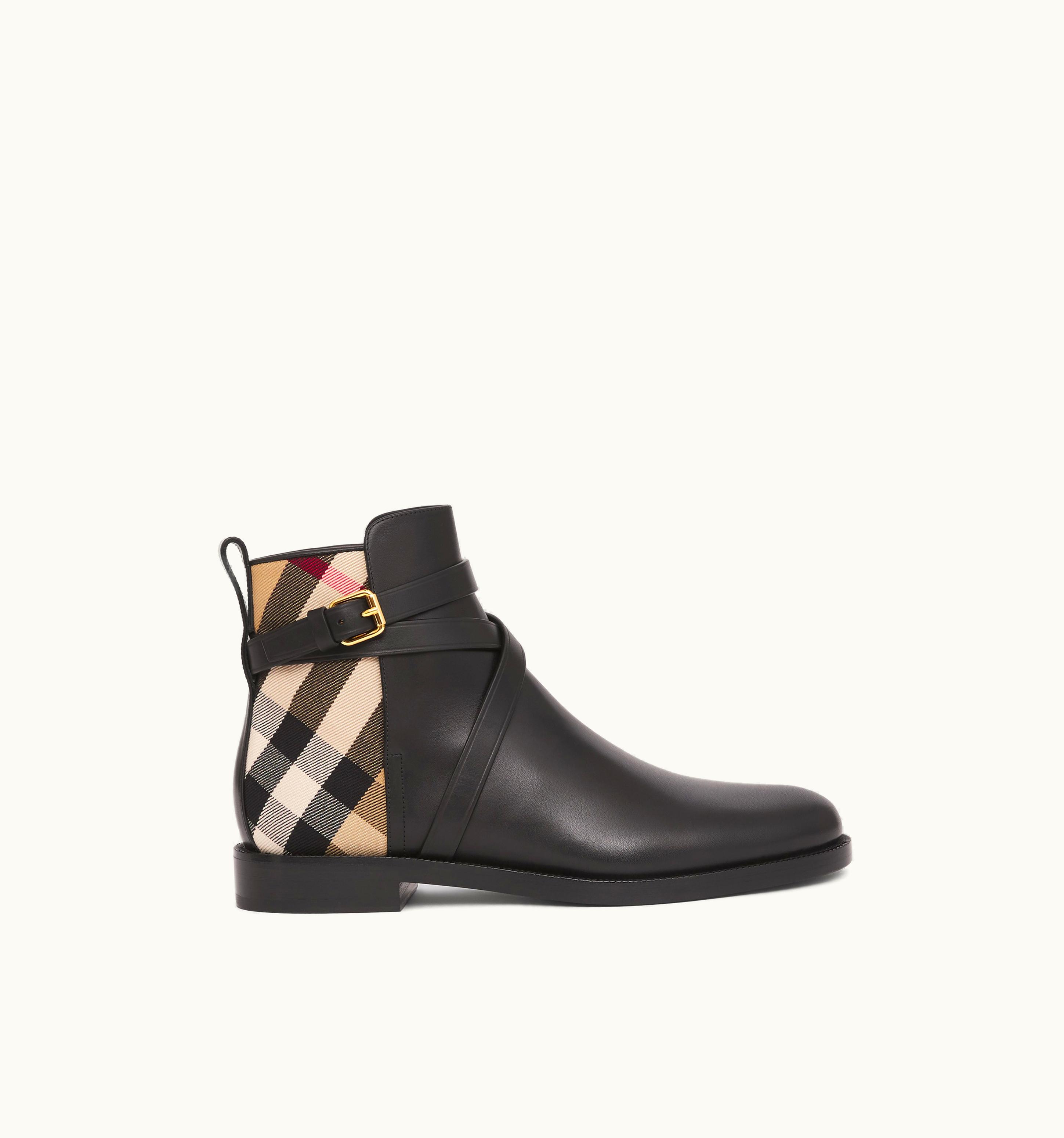 Burberry Burberry House Check And Leather Ankle Boots In Black/Archive Beige - Women UZ0140461