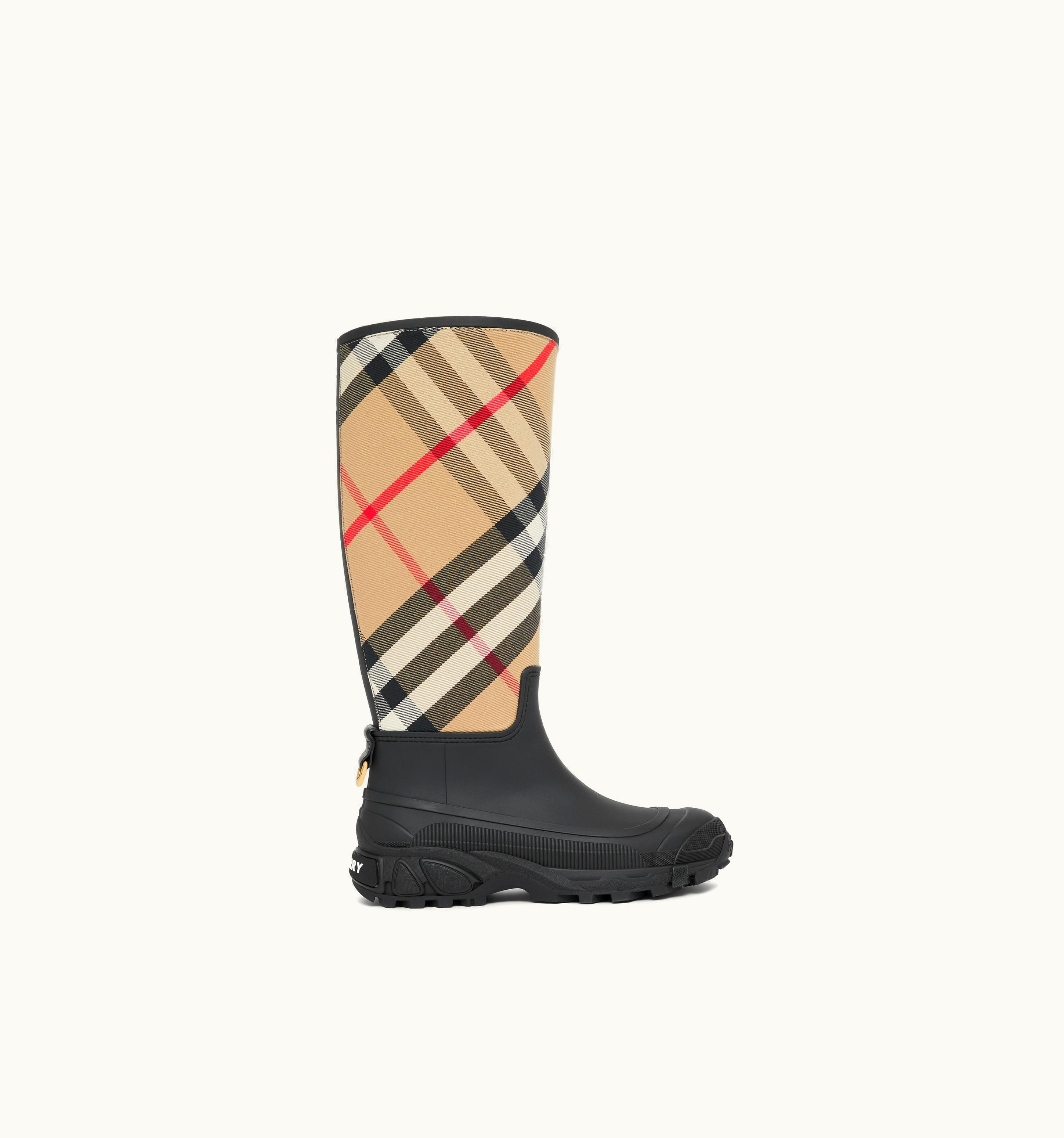 Burberry Burberry House Check Panel Rain Boots In Black/Archive Beige - Women