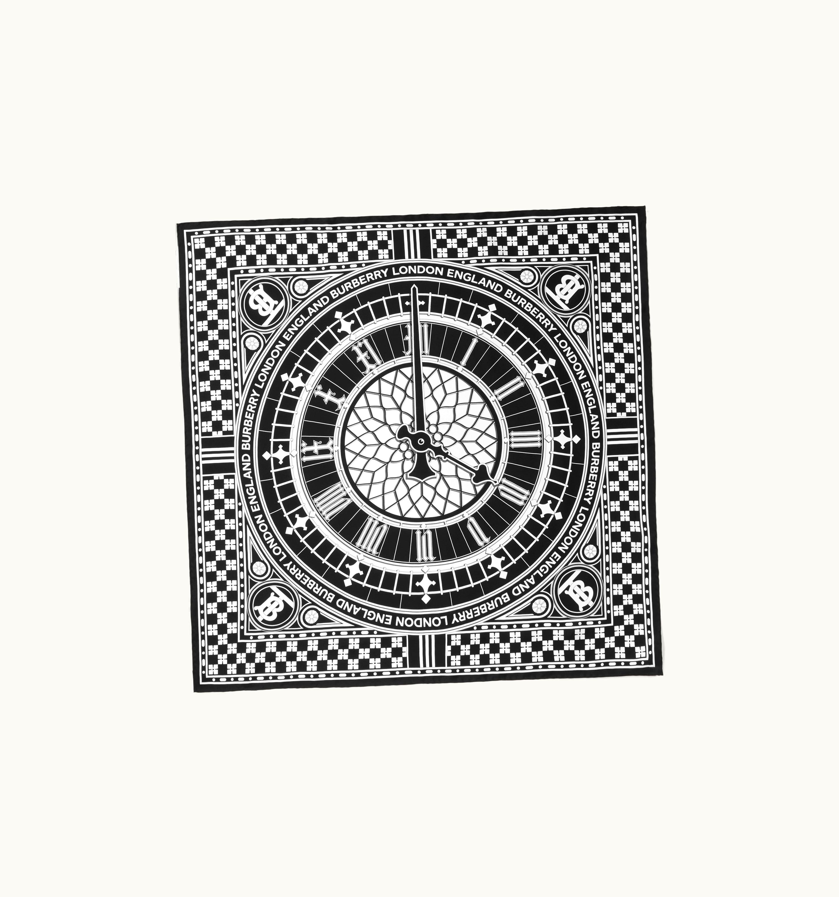 Burberry Burberry Clock Print Silk Square Scarf In Monochrome UZ0140465