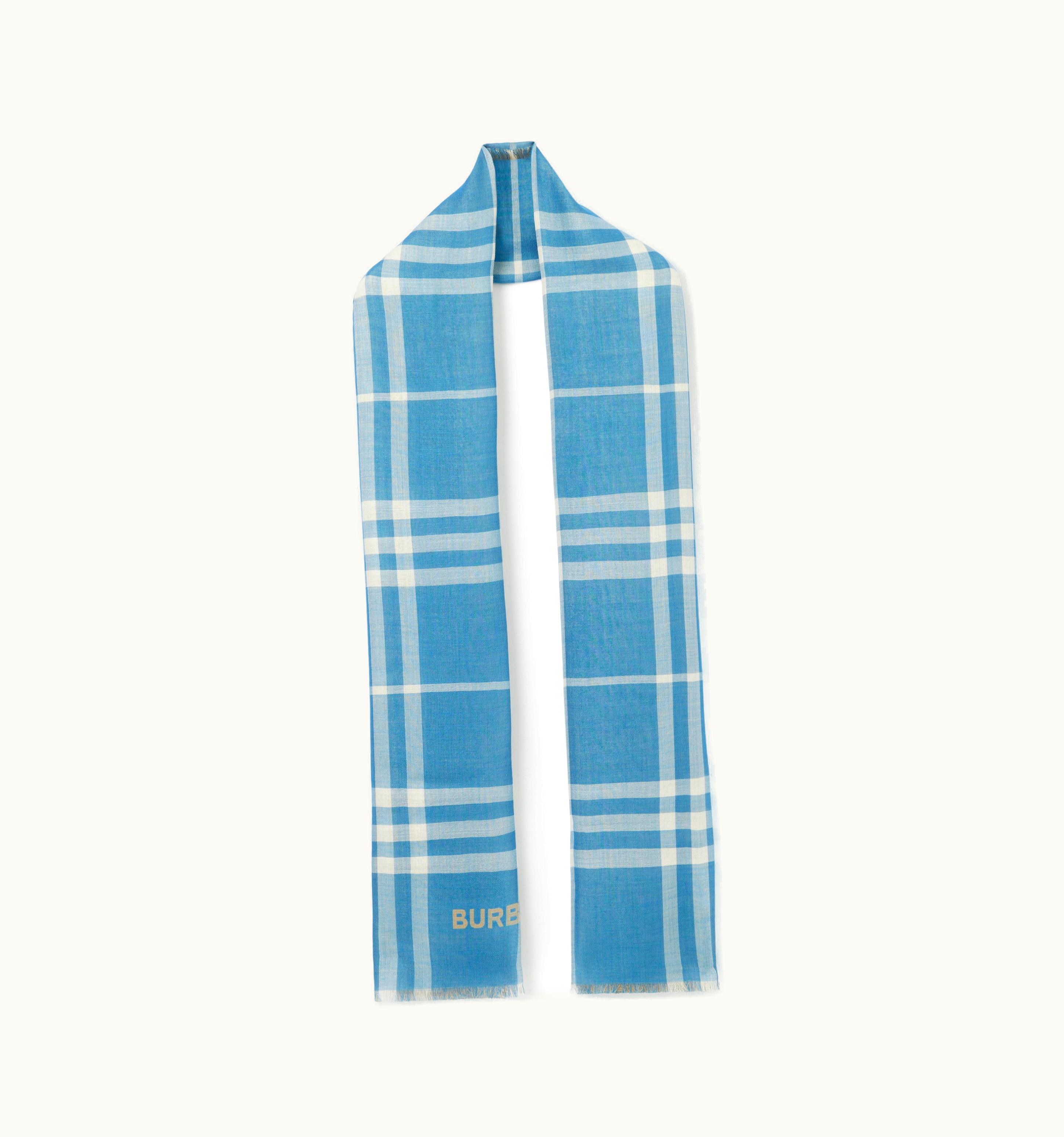 Burberry Burberry Check Wool Silk Reversible Scarf In VIvid Blue/Soft Fawn UZ0140471