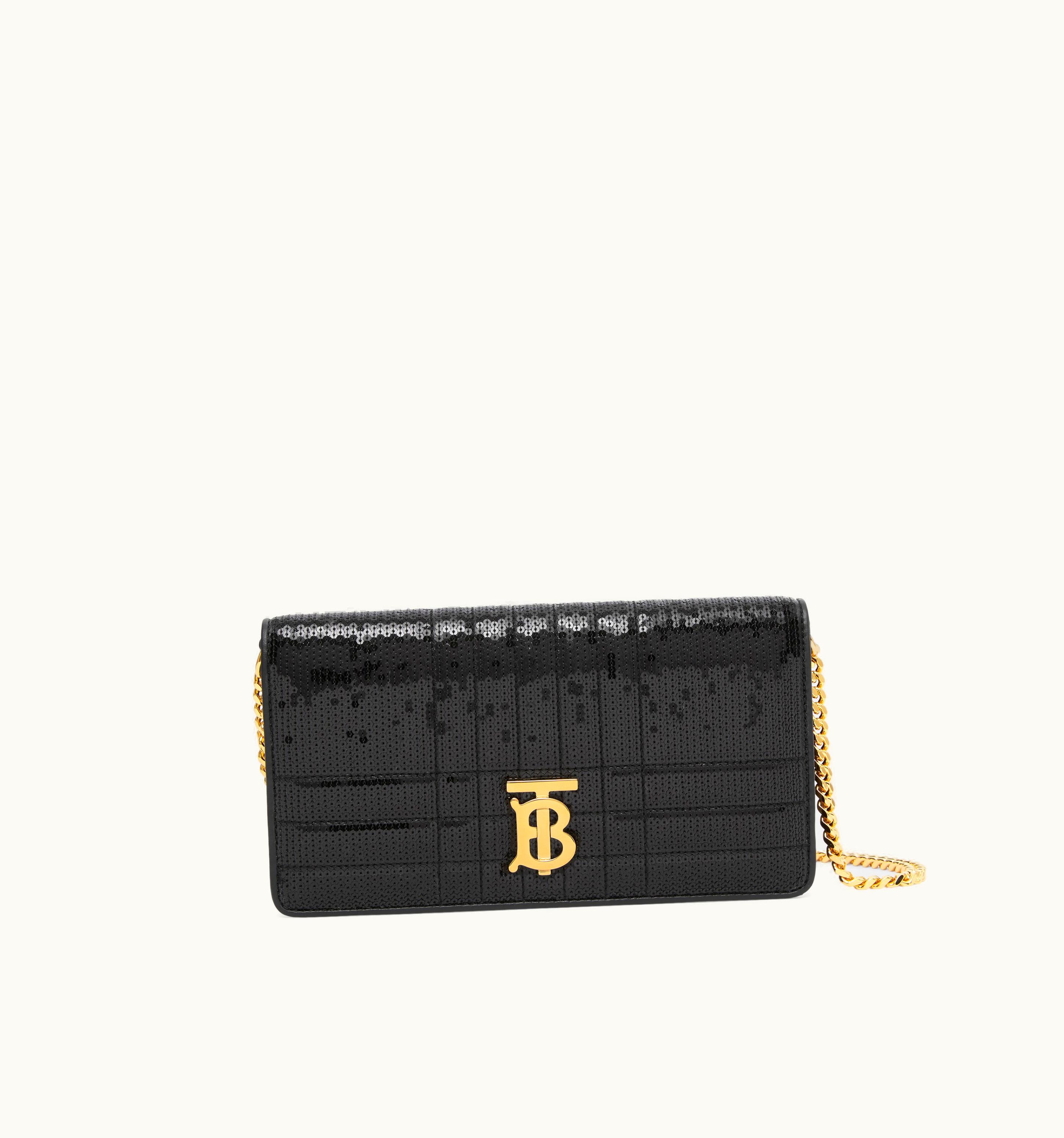 Burberry Burberry Sequinned Lola Wallet With Detachable Strap In Black - Women