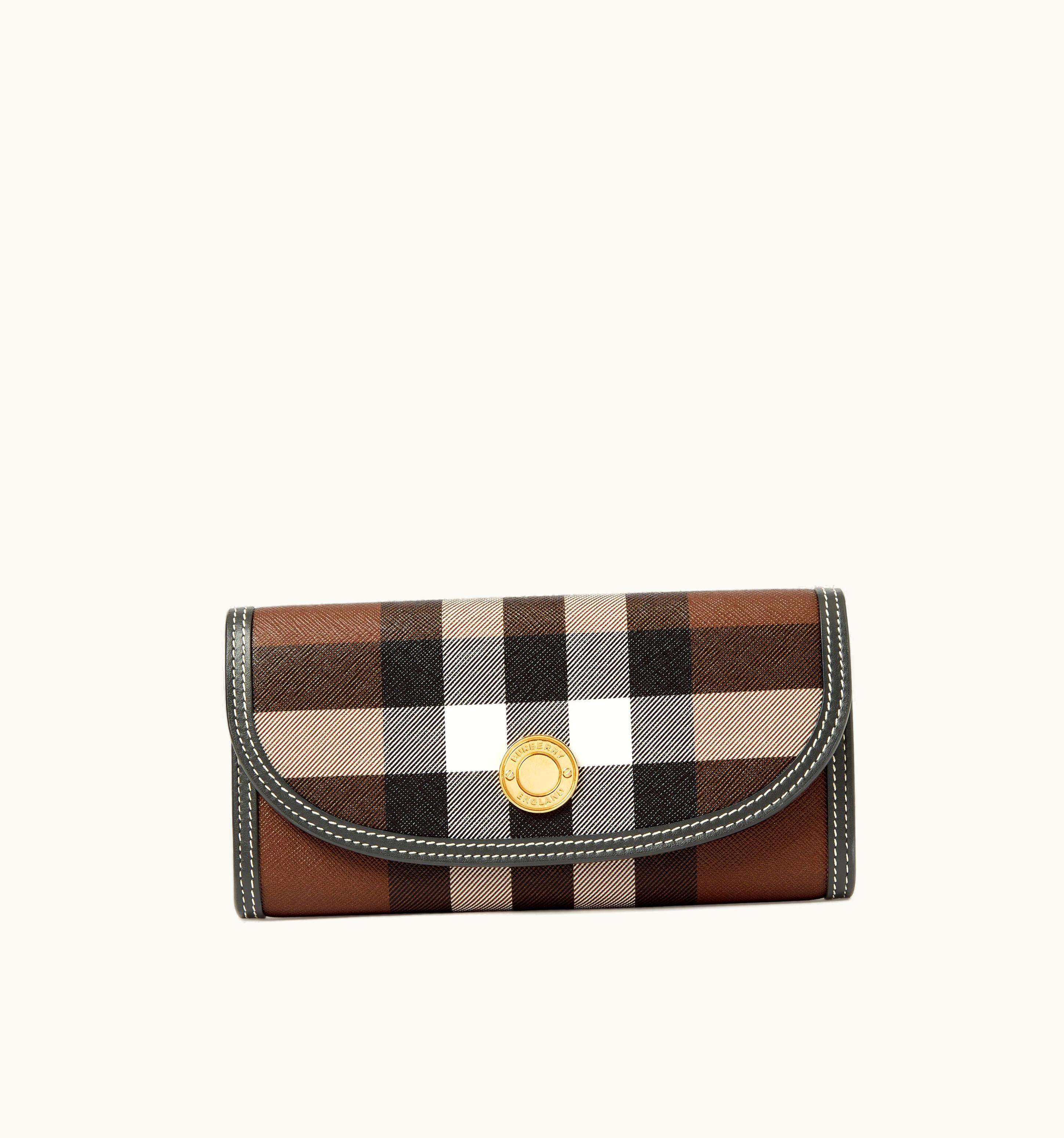 Burberry Burberry Check And Leather Continental Wallet In Dark Birch Brown - Women
