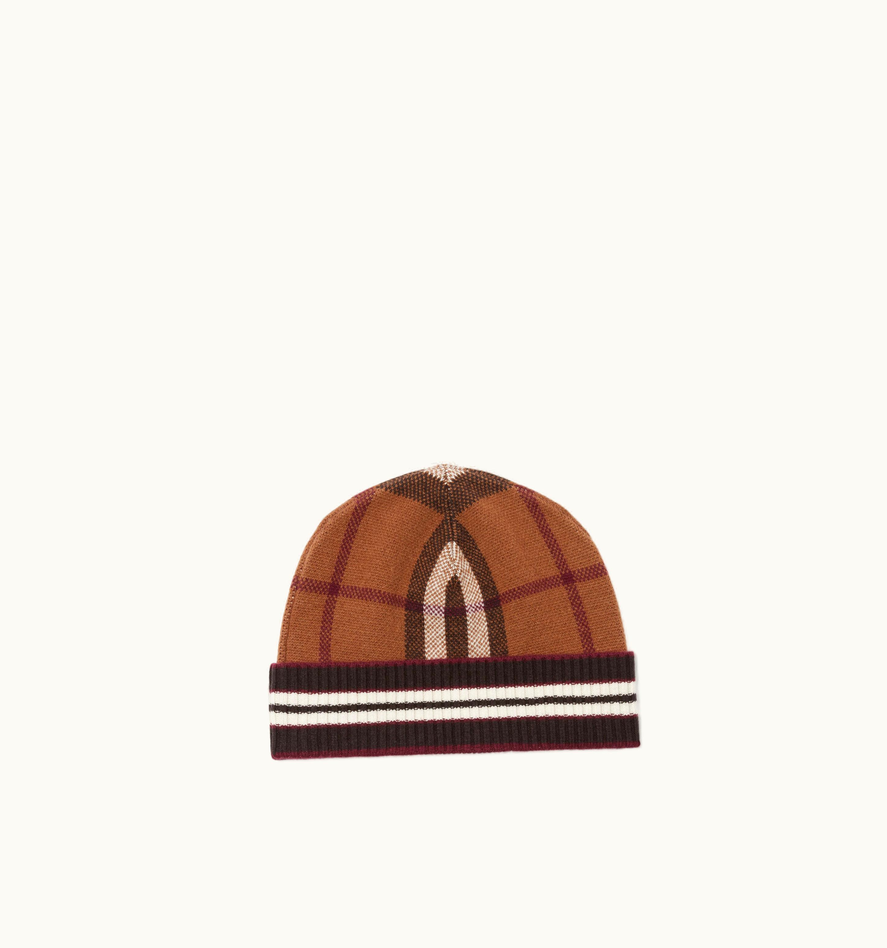 Burberry Burberry Check And Stripe Cashmere Beanie In Dark Birch Brown UZ0140565