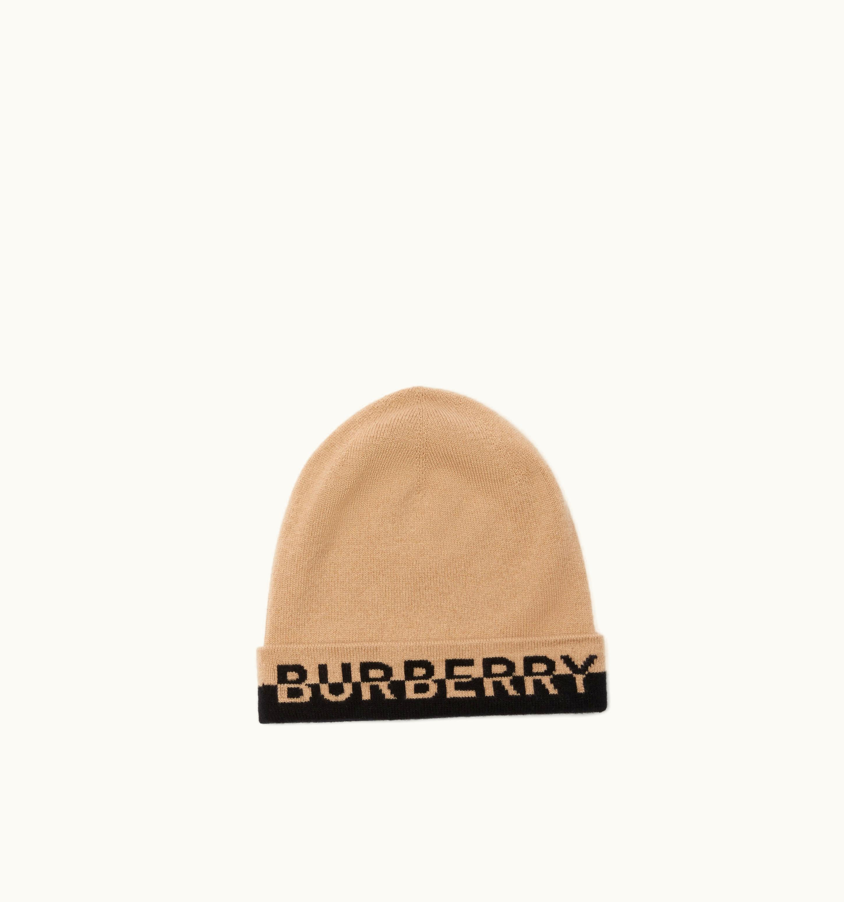 Burberry Burberry Logo Intarsia Cashmere Beanie In Archive Beige/Black UZ0140566