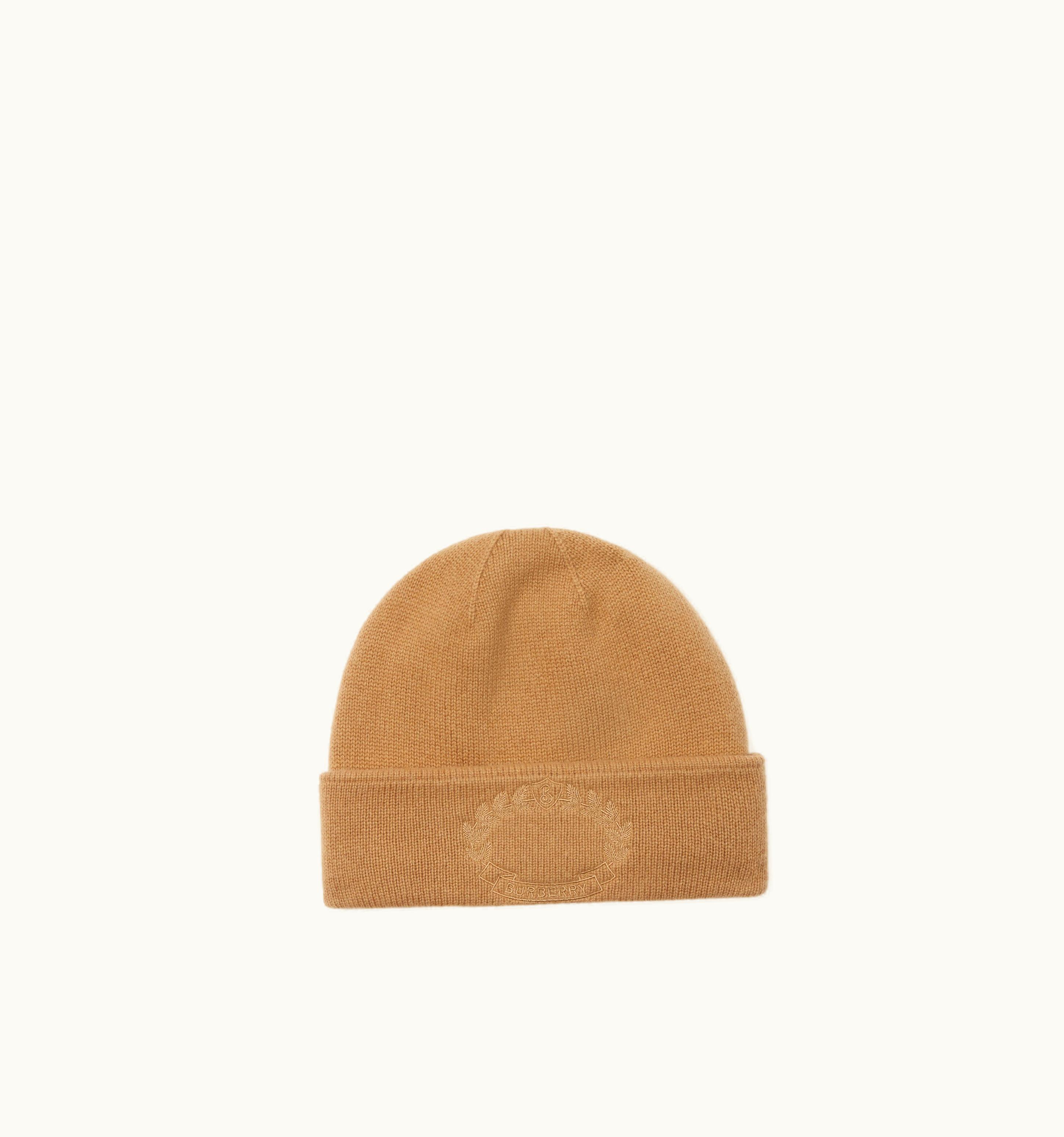 Burberry Burberry Oak Leaf Crest Cashmere Beanie In Camel UZ0140569
