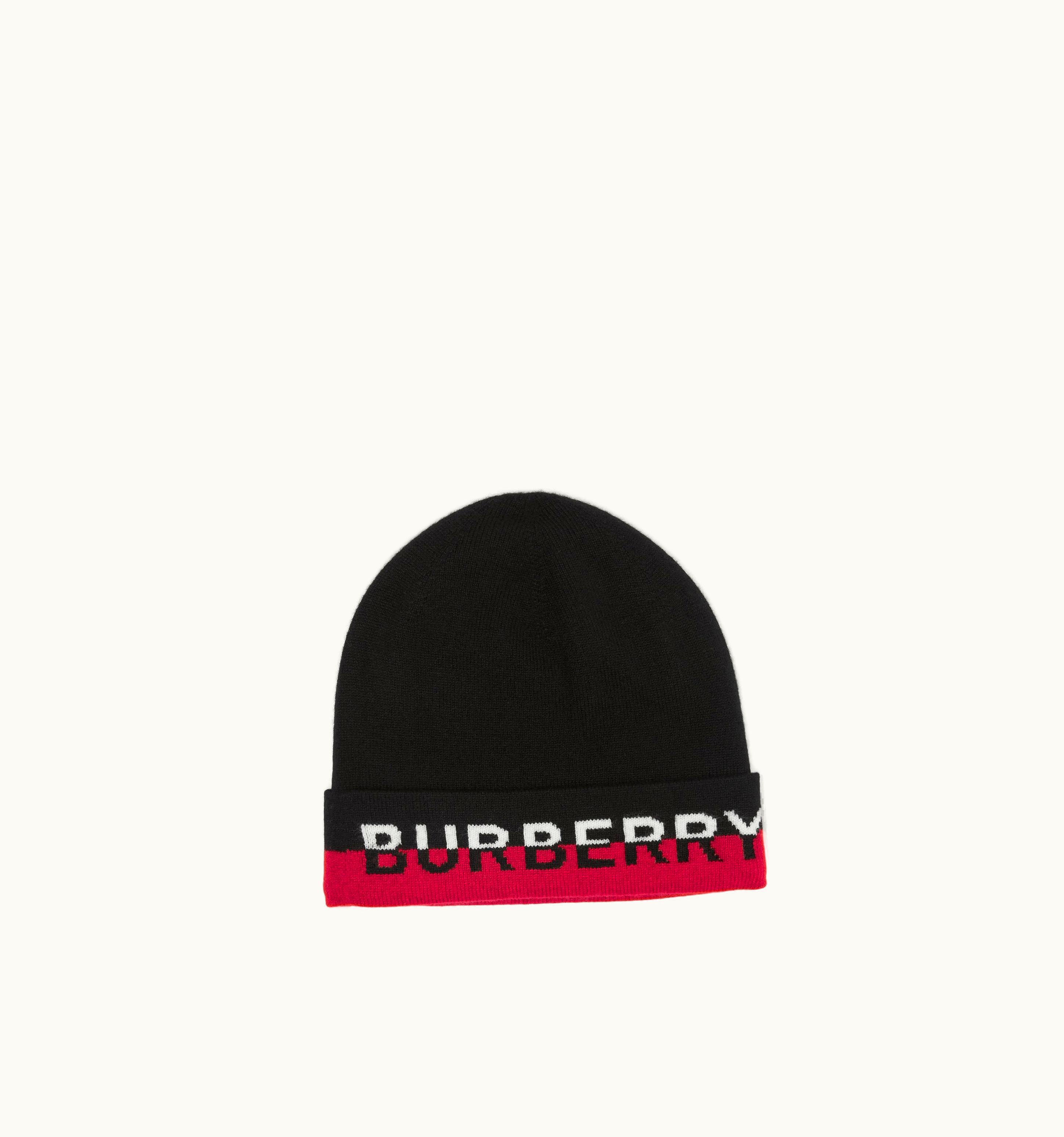 Burberry Burberry Logo Intarsia Cashmere Blend Beanie In Black/Red/White UZ0140572