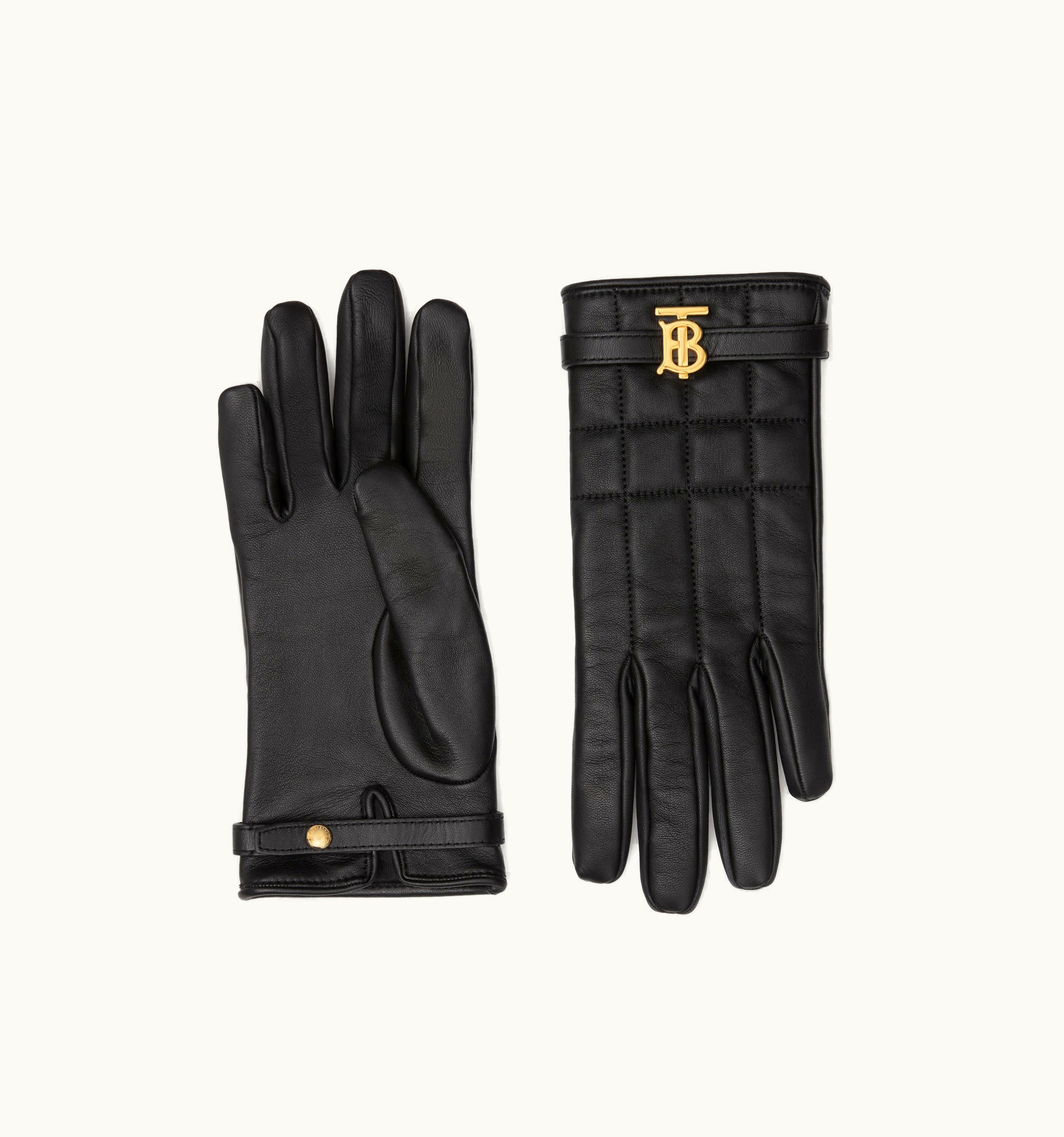 Burberry Burberry Silk-Lined Monogram Motif Quilted Leather Gloves In Black