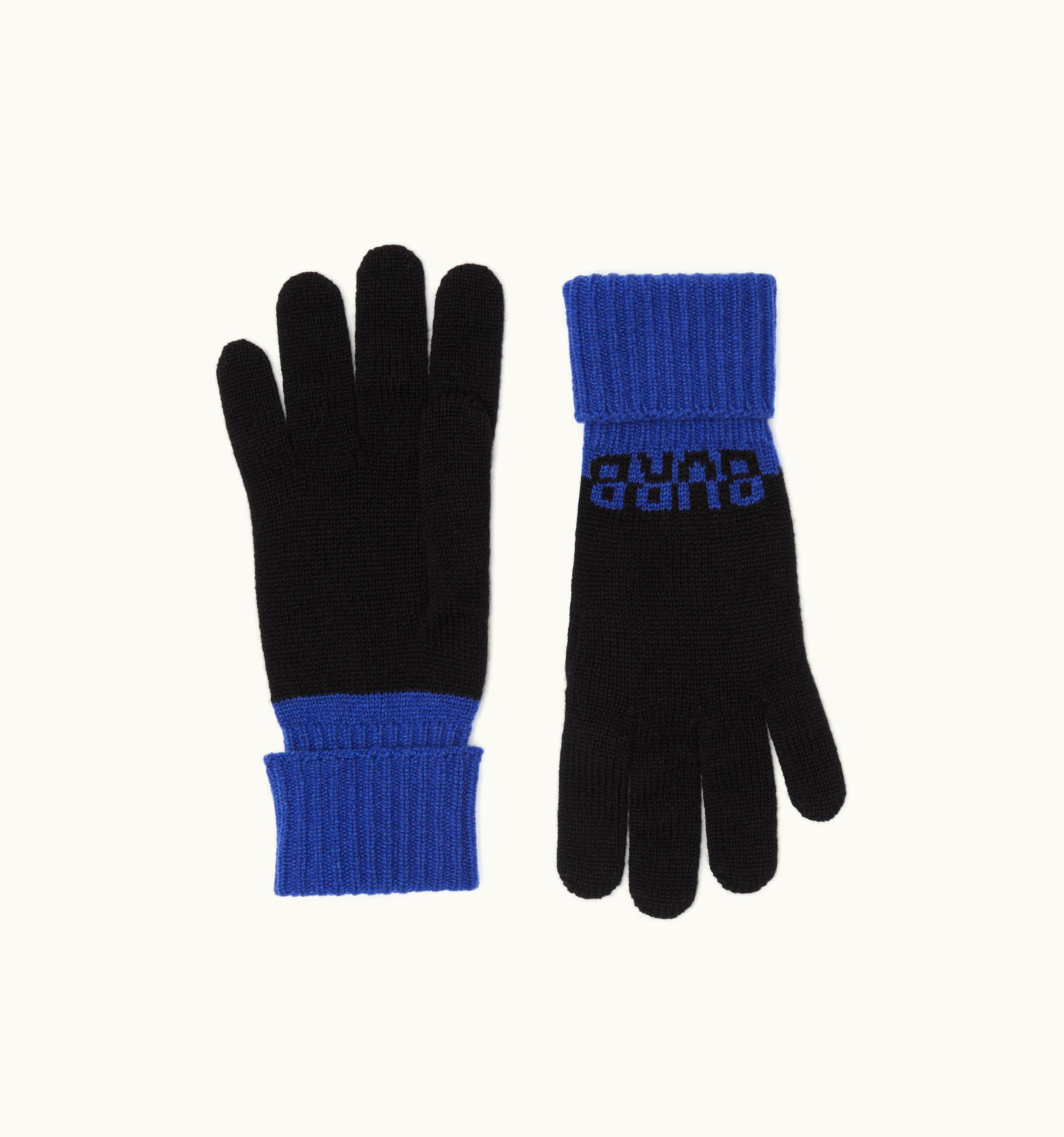 Burberry Burberry Logo Intarsia Two-Tone Cashmere Gloves In Black/Sodalite Blue UZ0140579