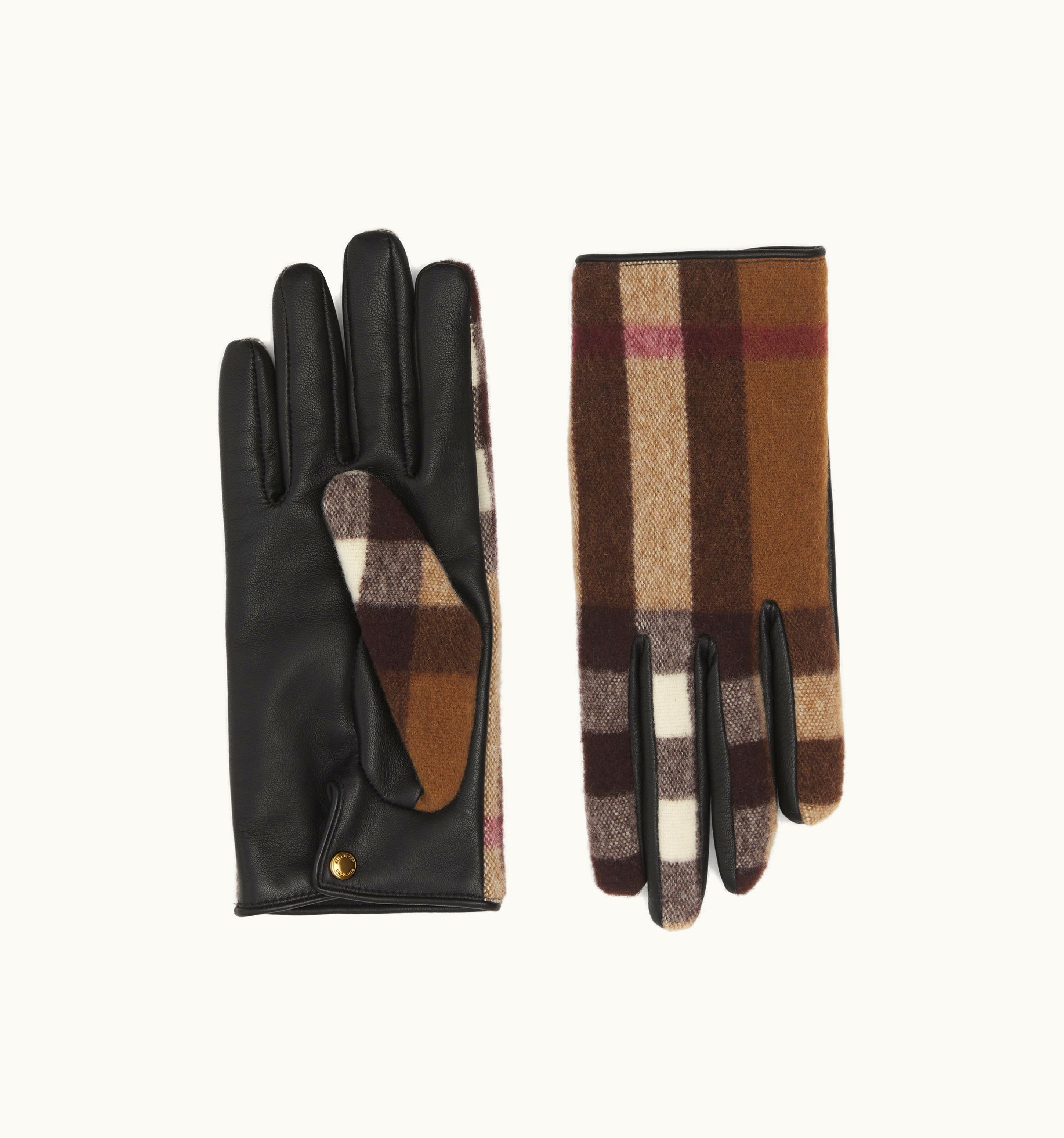 Burberry Burberry Exaggerated Check Wool And Leather Gloves In Birch Brown