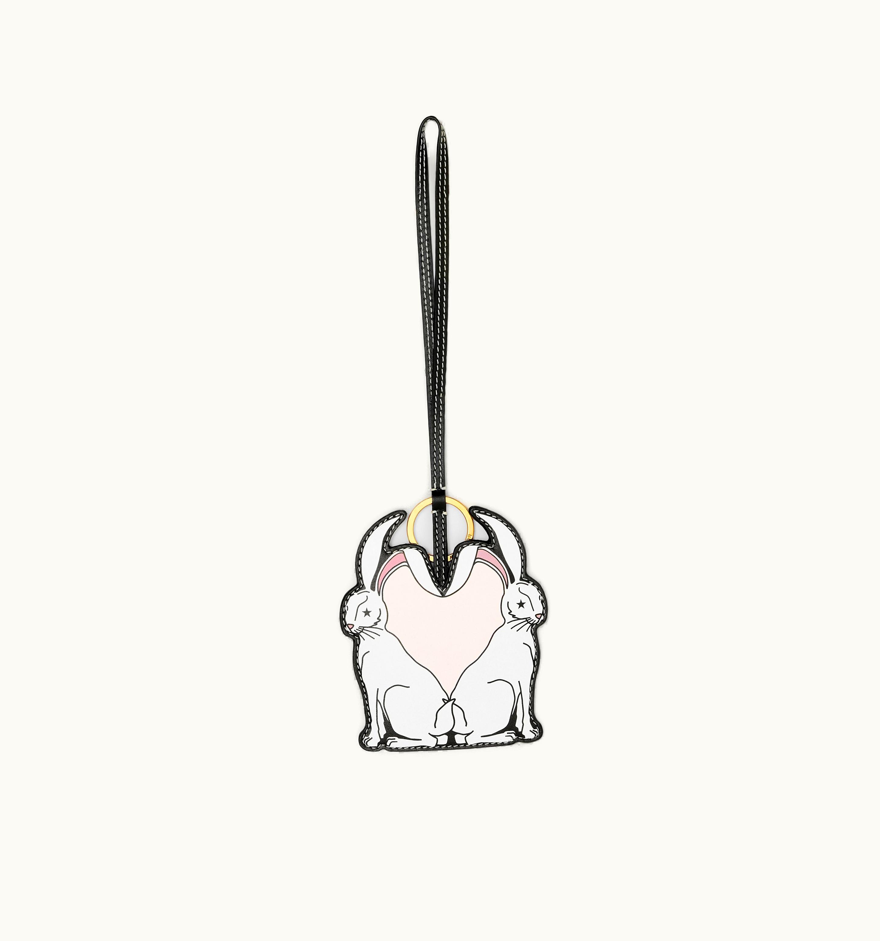 Burberry Burberry Rabbit Print Intarsia Leather Bag Charm In Black