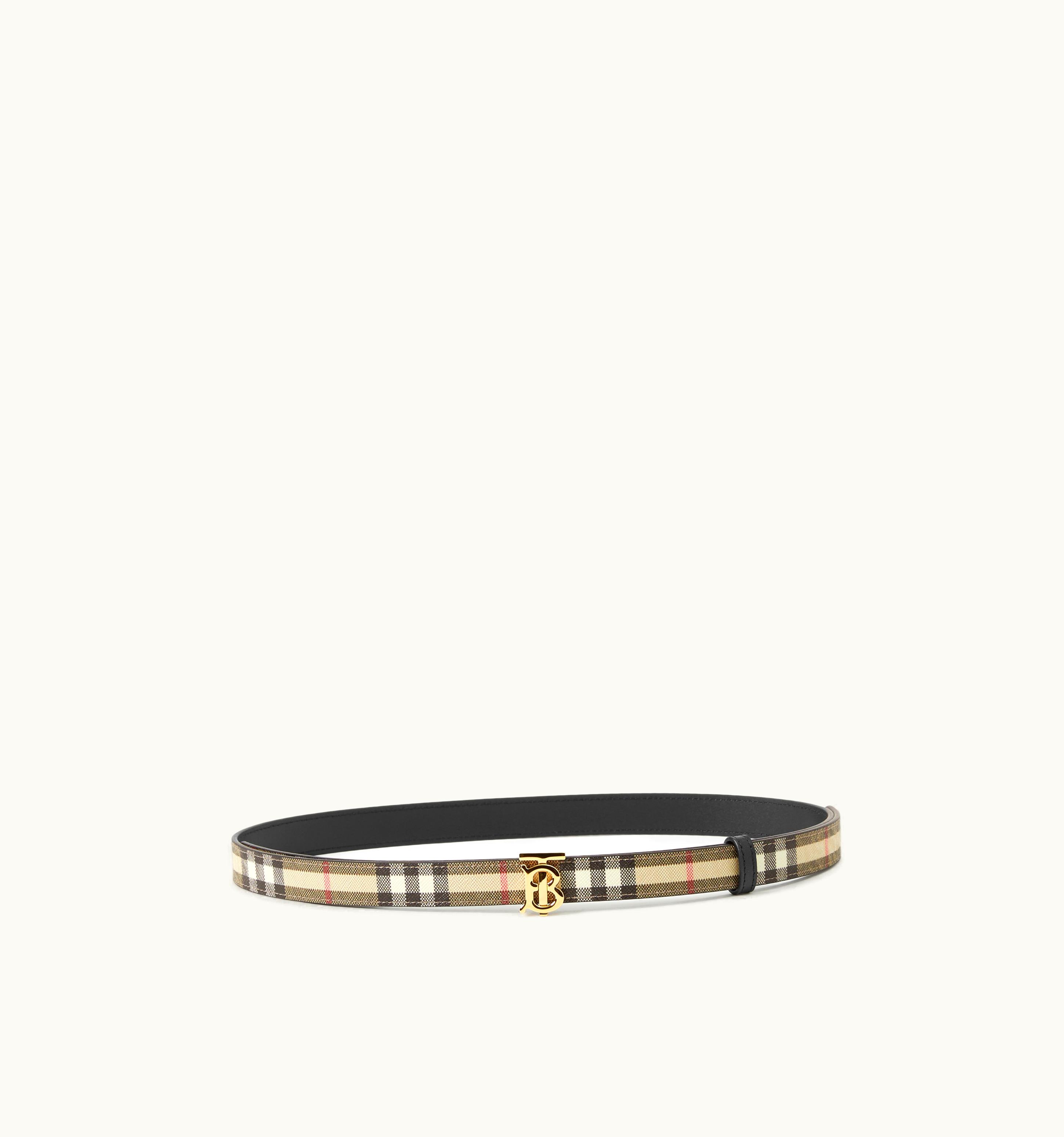 Burberry Burberry Check And Leather Reversible Tb Belt In Archive Beige/Black/Gold - Women