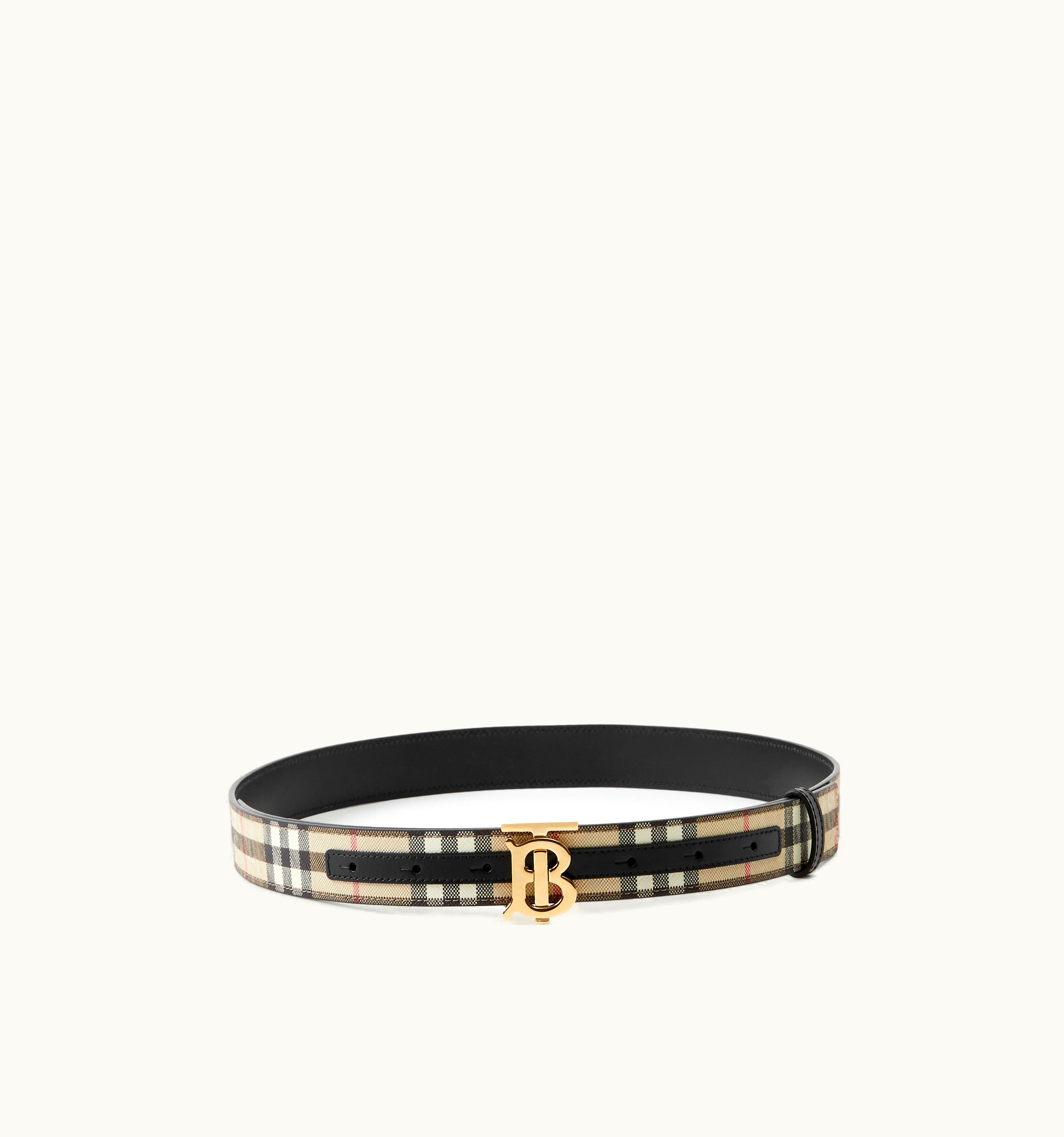 Burberry Burberry Check And Leather Reversible Tb Belt In Archive Beige/Black/Gold