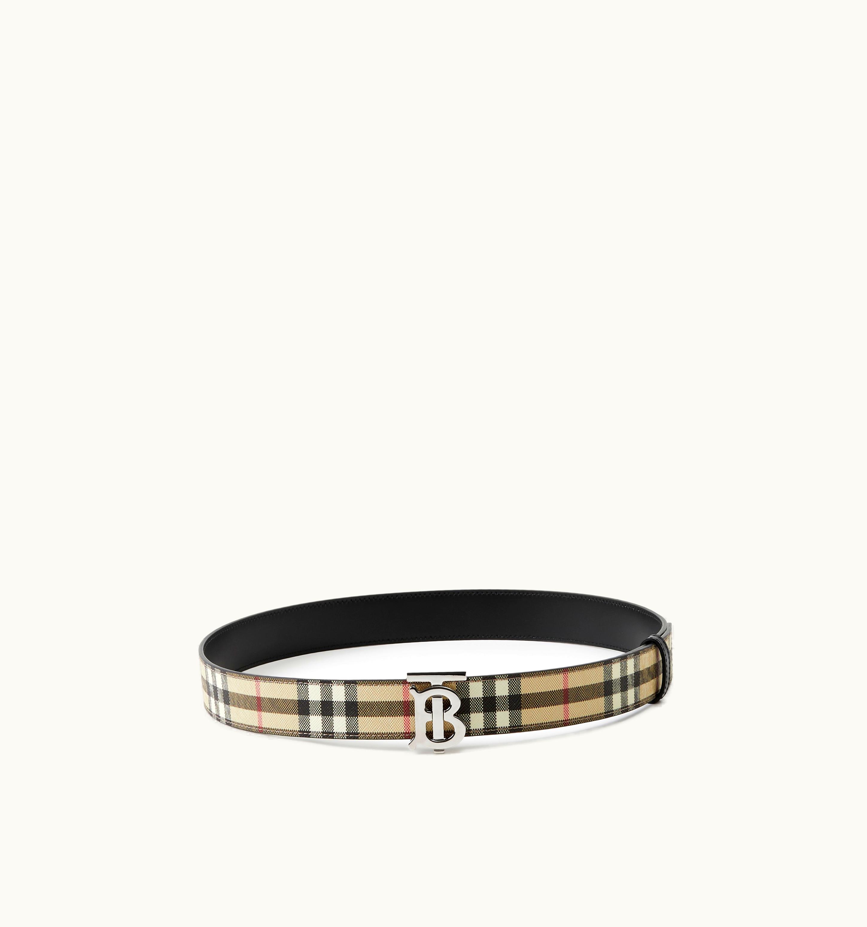 Burberry Burberry Check And Leather Reversible Tb Belt In Archive Beige/Black/Silver - Women