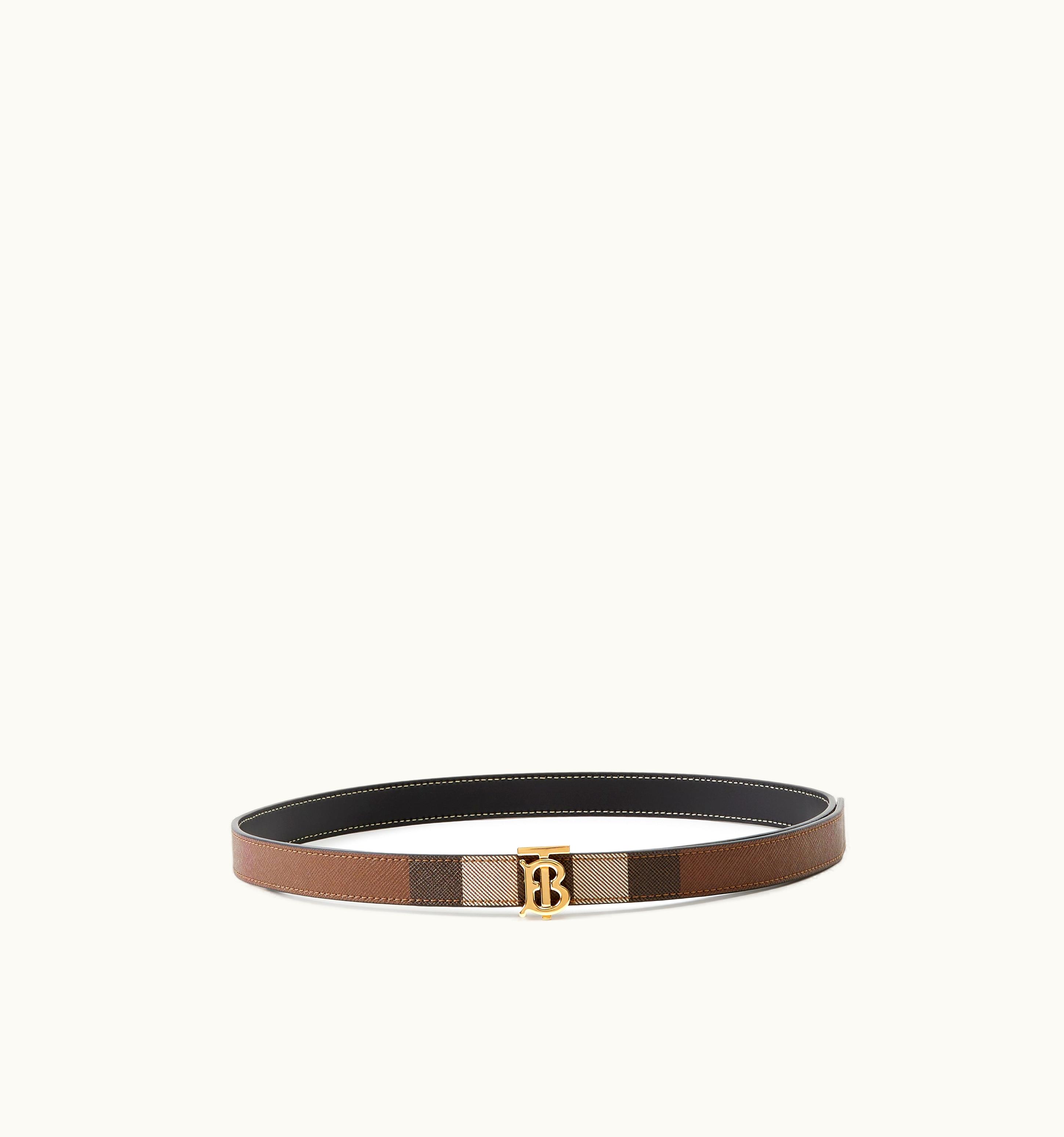 Burberry Burberry Check And Leather Reversible Tb Belt In Dark Birch Brown - Women UZ0140600