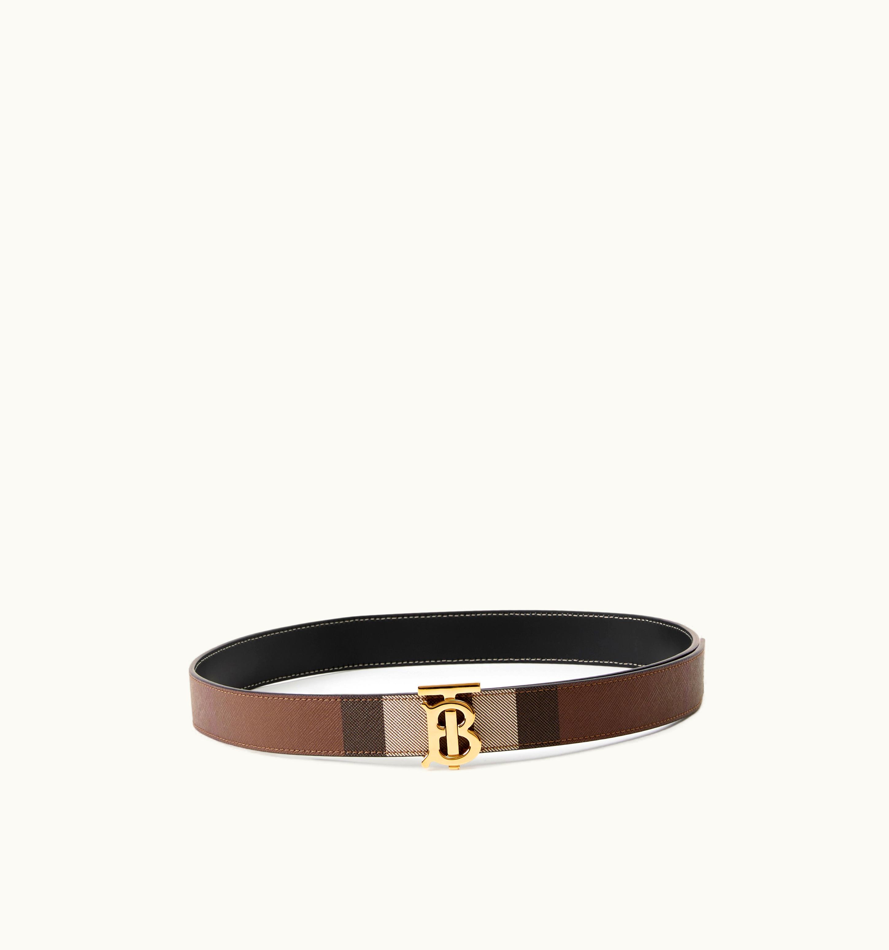 Burberry Burberry Check And Leather Reversible Tb Belt In Dark Birch Brown - Women UZ0140601