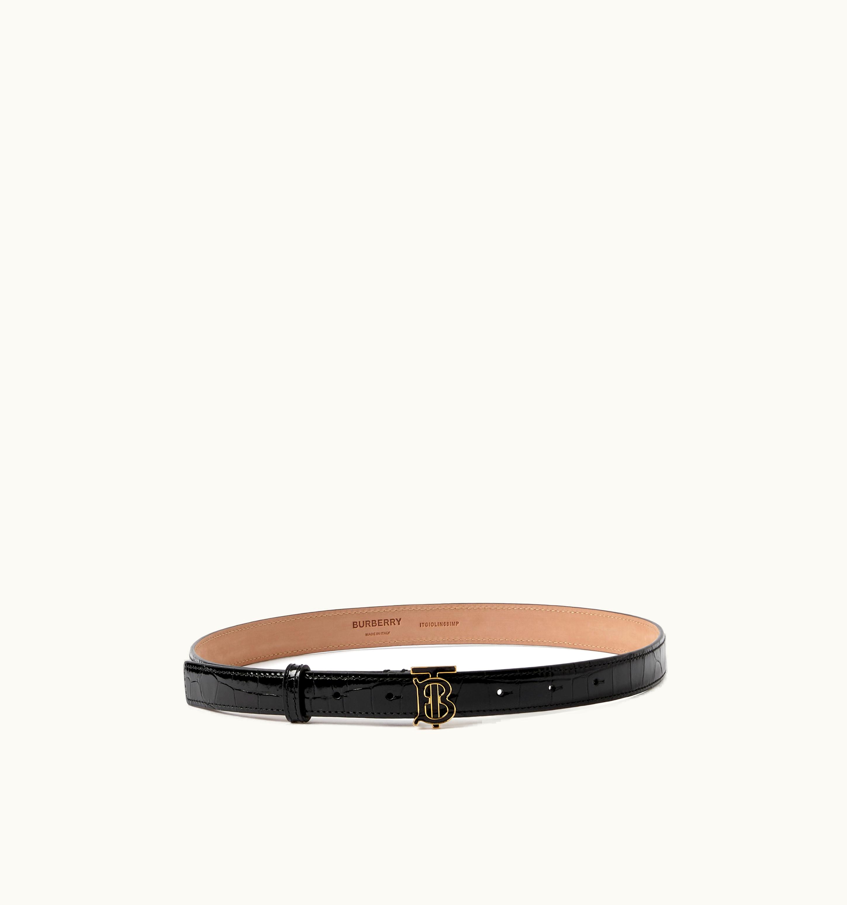 Burberry Burberry Embossed Leather Tb Belt In Black - Women UZ0140604