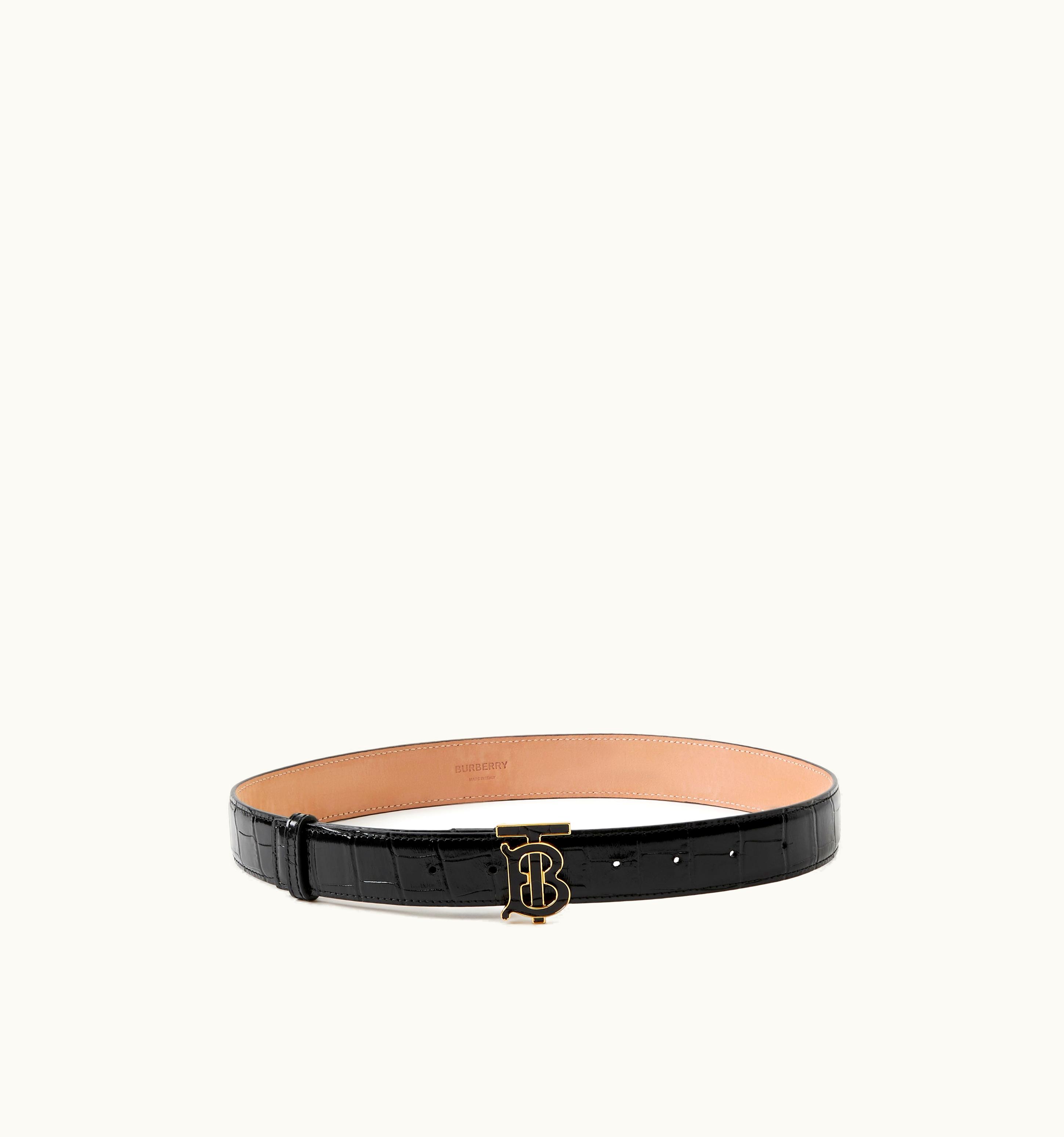 Burberry Burberry Embossed Leather Tb Belt In Black - Women UZ0140605