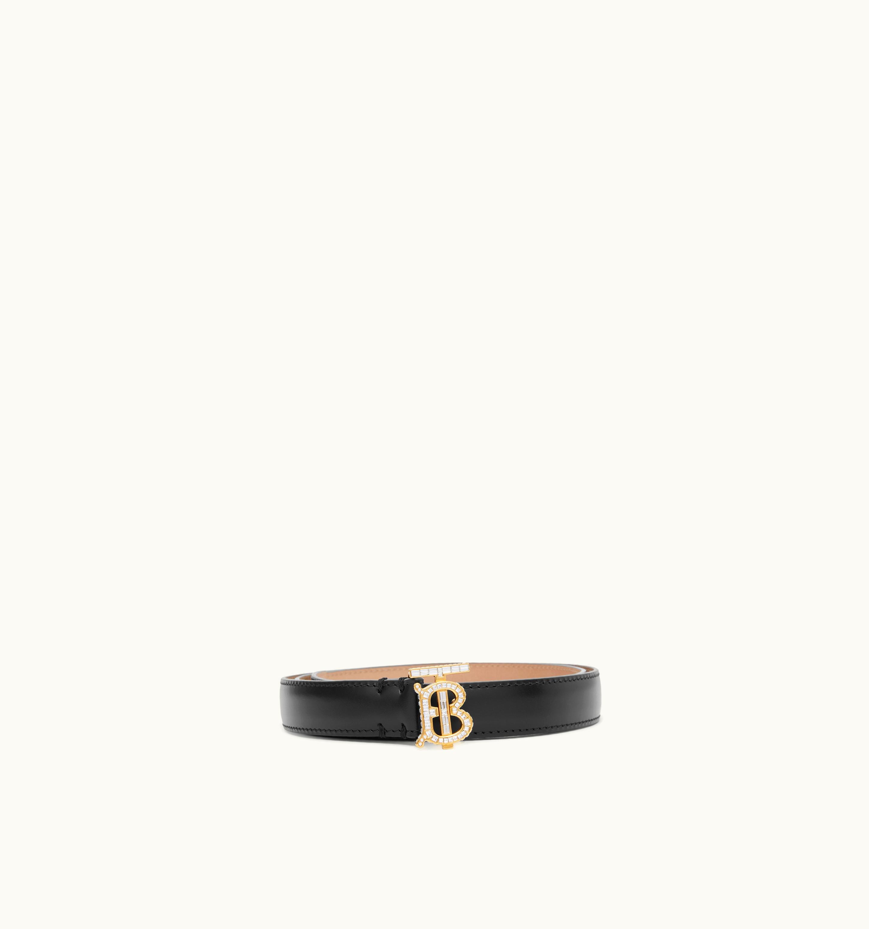 Burberry Burberry Crystal Monogram Motif Leather Tb Belt In Black - Women UZ0140609
