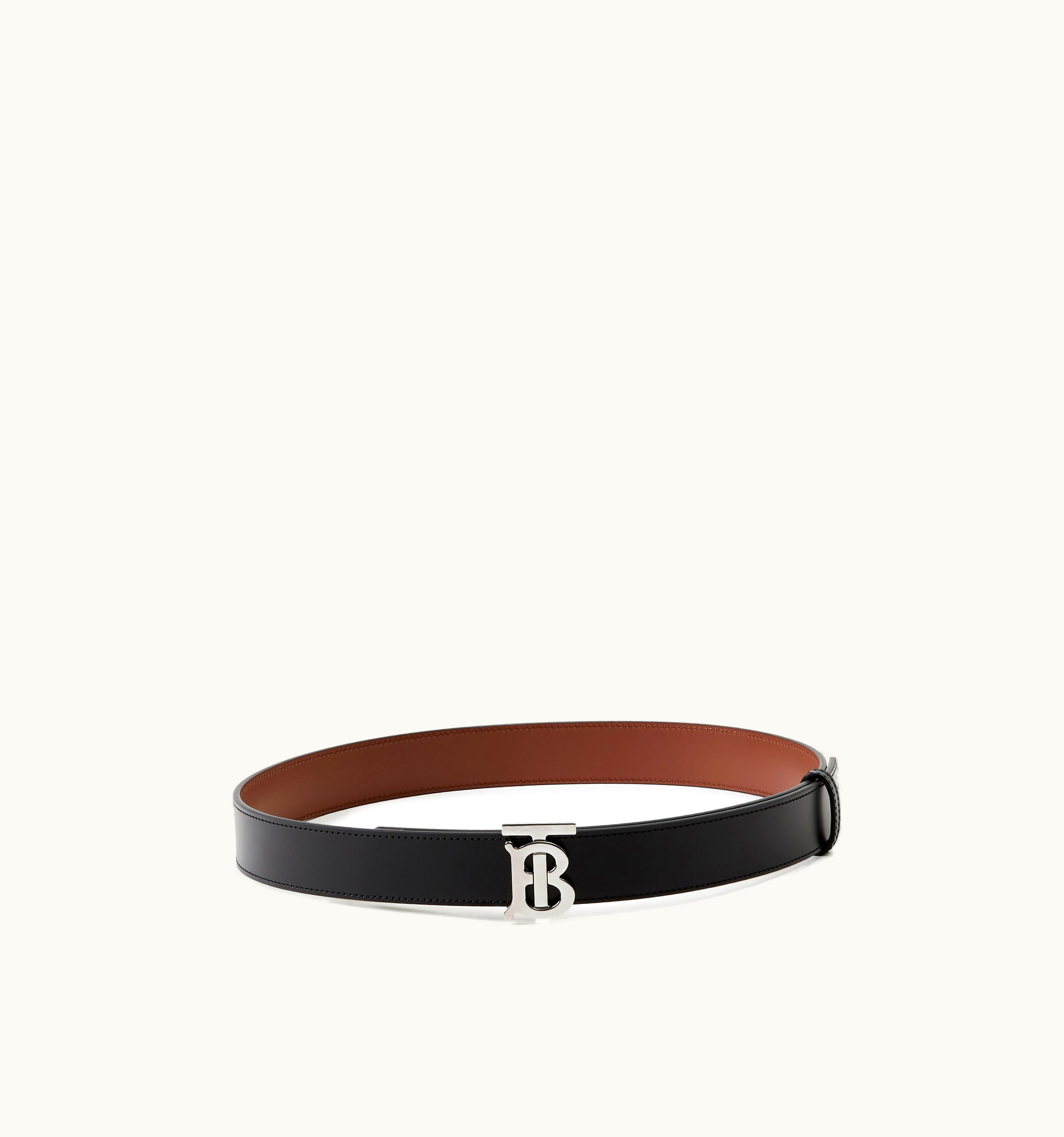 Burberry Burberry Leather Reversible Tb Belt In Black/Tan/Silver - Women UZ0140610